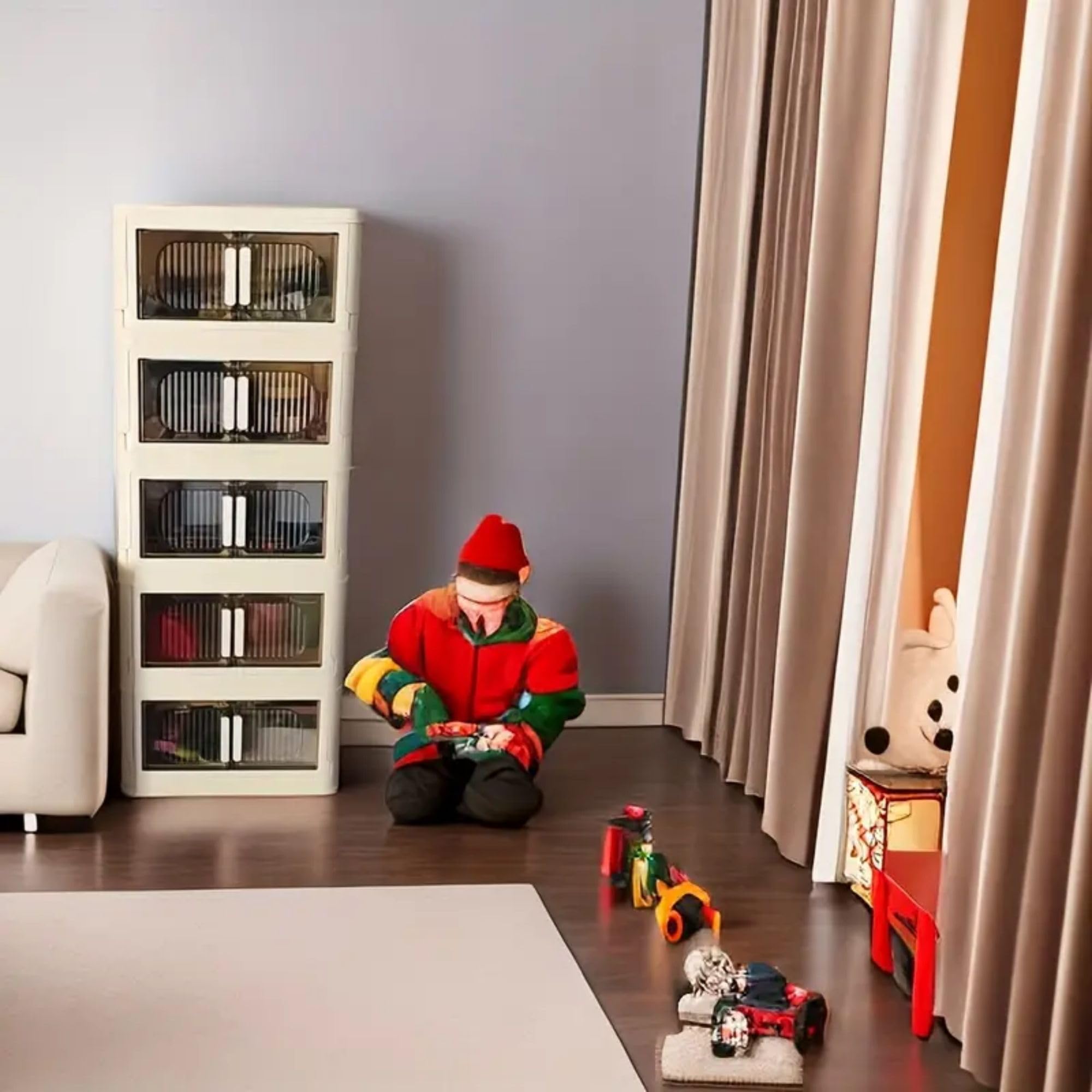 5-Tier Wide Folding Storage Cabinet with Doors & Wheels - 20