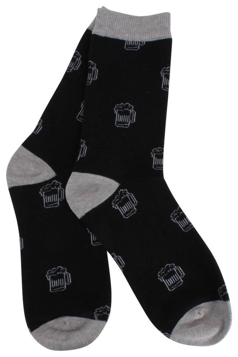 Men's Beer Themed Socks - Black & Grey Crew Socks for Casual Wear, Gifts & Beer Lovers