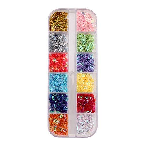 6 Shapes Nail Art Sequins Kit - 3D Flower, Heart, Star, Hollow Designs with Glitter for DIY Nail Decorations | Perfect for Parties, Salons & Home Manicures (Open Heart Style)