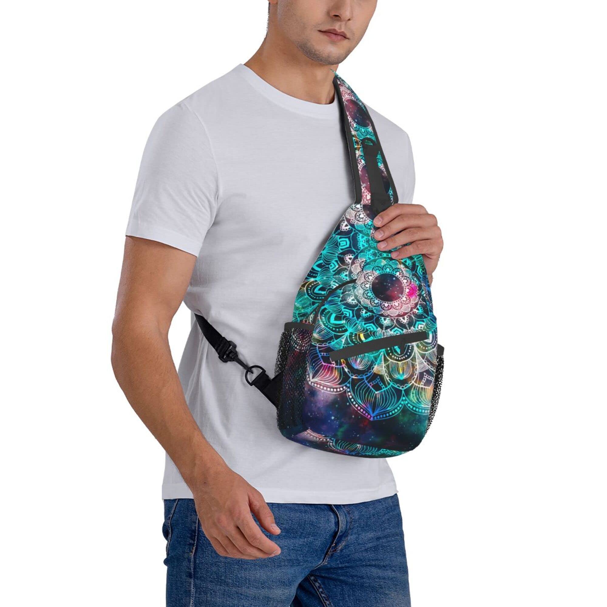 Unisex Sling Bag for Women & Men - Lightweight Crossbody Backpack for Hiking, Travel & Daily Use | Multipurpose Chest Shoulder Bag with Galaxy Mandala Design | Perfect for Outdoor Adventures, Commuting & Casual Wear