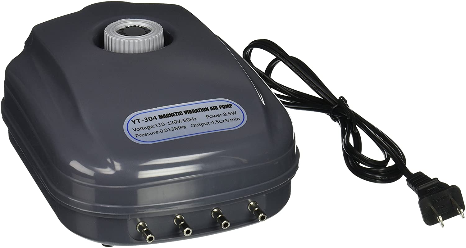 SunSun YT 304 8.5W Aquarium Air Pump with 4 Outlets for 120 Gallon Fish Tank - Powerful Oxygenation for Freshwater & Saltwater Aquariums, Fish Breeding, Hydroponics & Pond Aeration