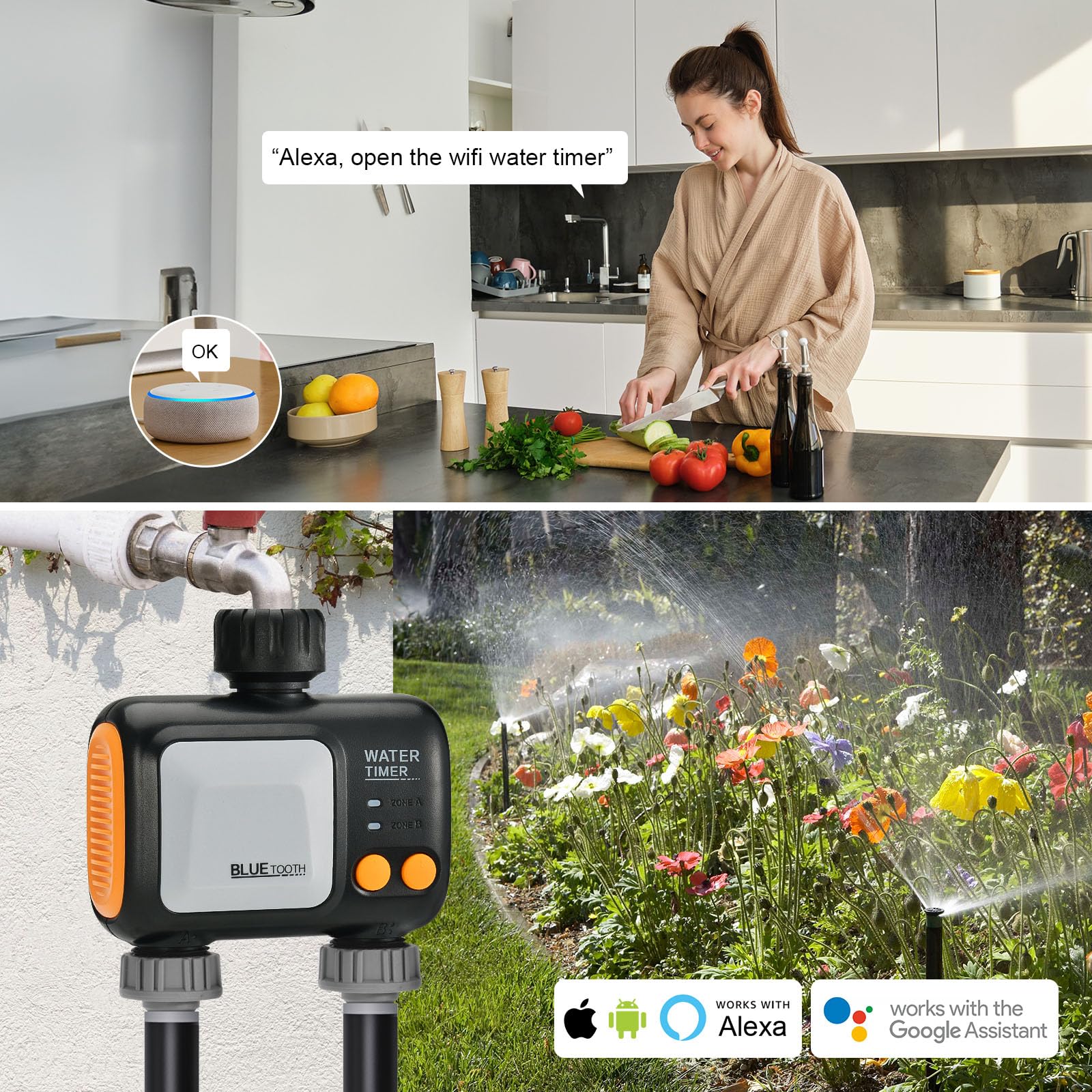 Smart WiFi Sprinkler Timer for Garden Hose - 2 Zone Irrigation Controller with Rain Delay, Alexa Compatible | Perfect for Lawn, Yard & Garden Watering Automation