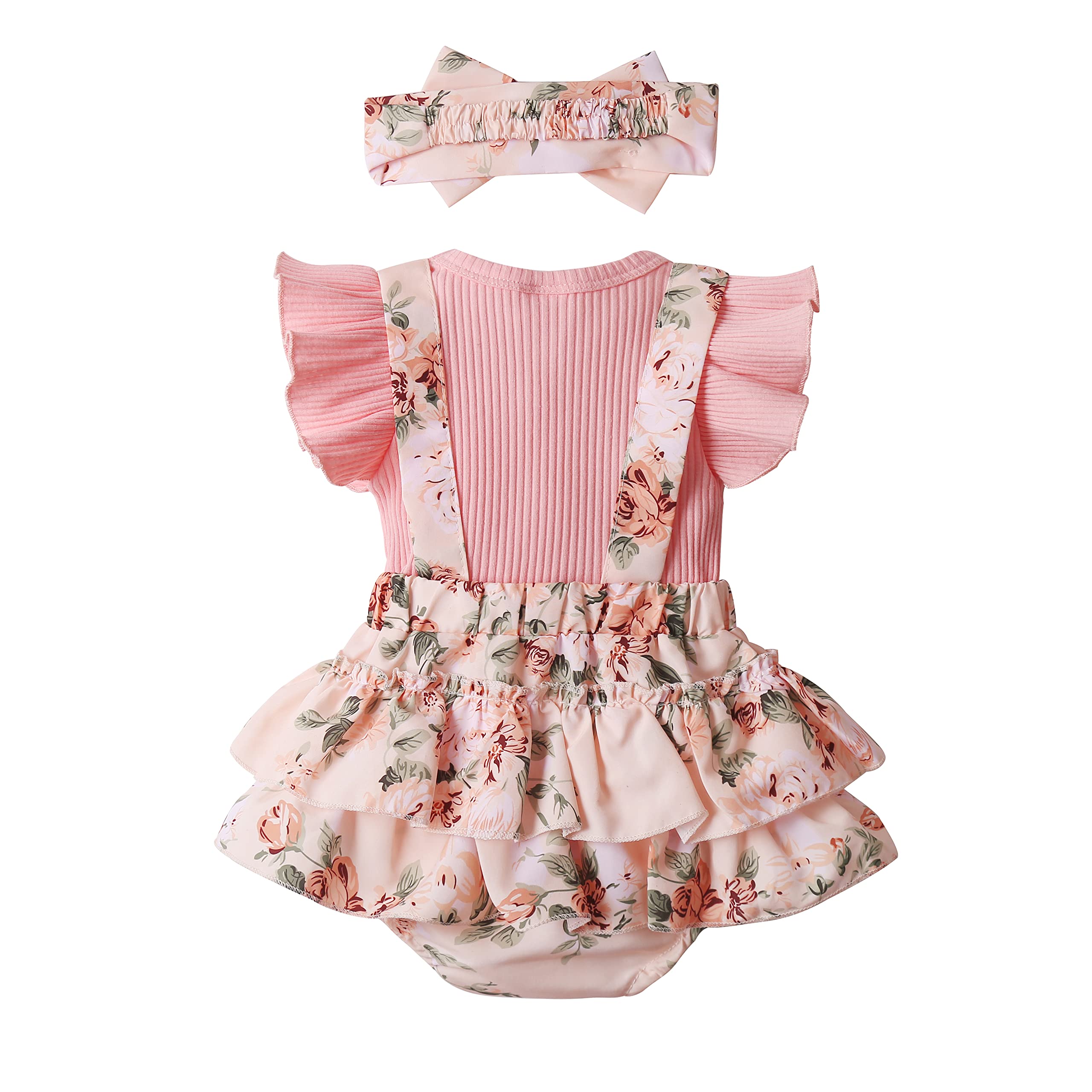 Baby Girl Floral Romper Dress with Ruffle Sleeves & Headband - Newborn Infant Jumpsuit Outfit for Spring Summer - Perfect for Photoshoots, Parties & Everyday Wear