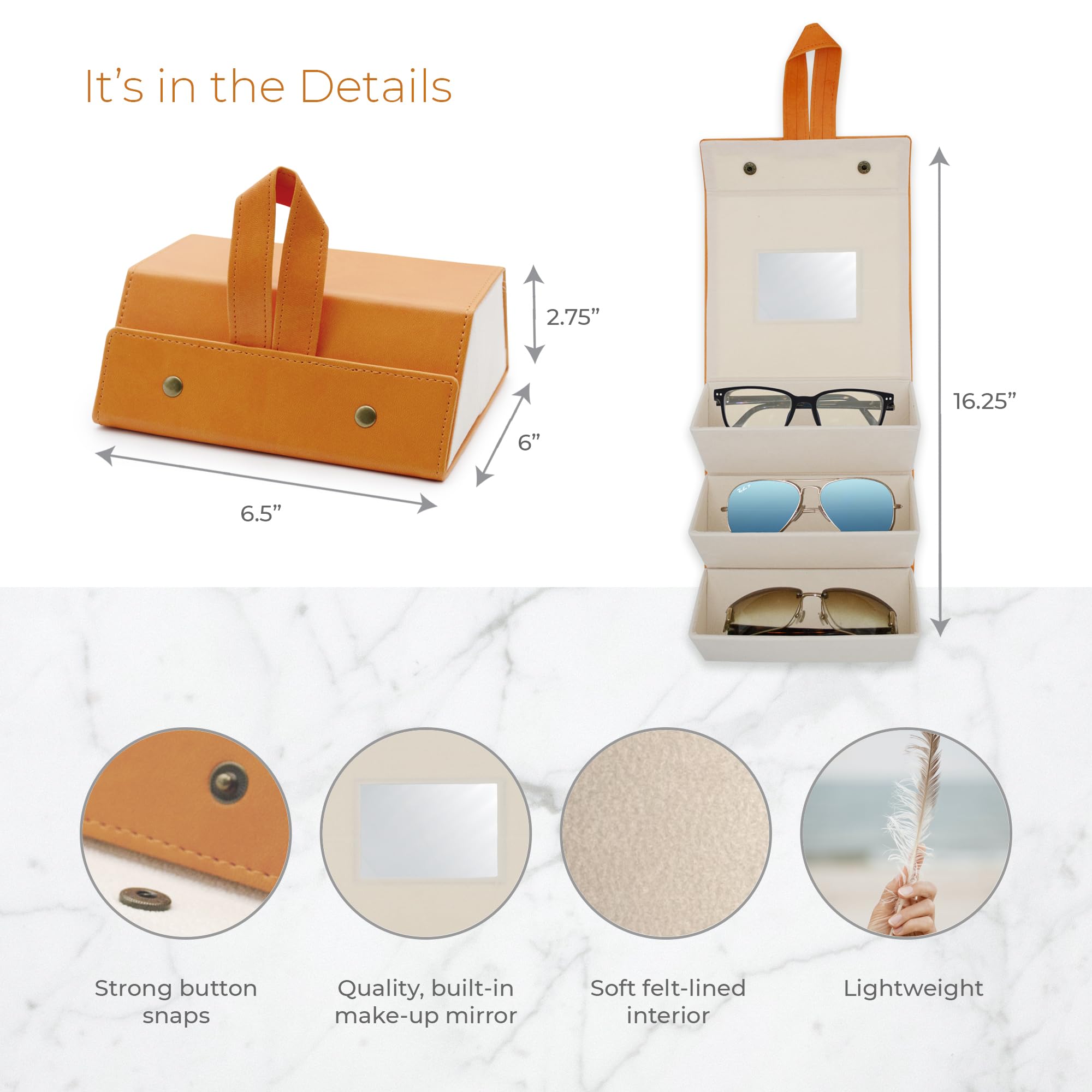 Premium Sunglasses Travel Case for 3 Pairs - Durable Eyewear Organizer with Soft Interior | Perfect for Vacation, Beach Trips & Outdoor Adventures