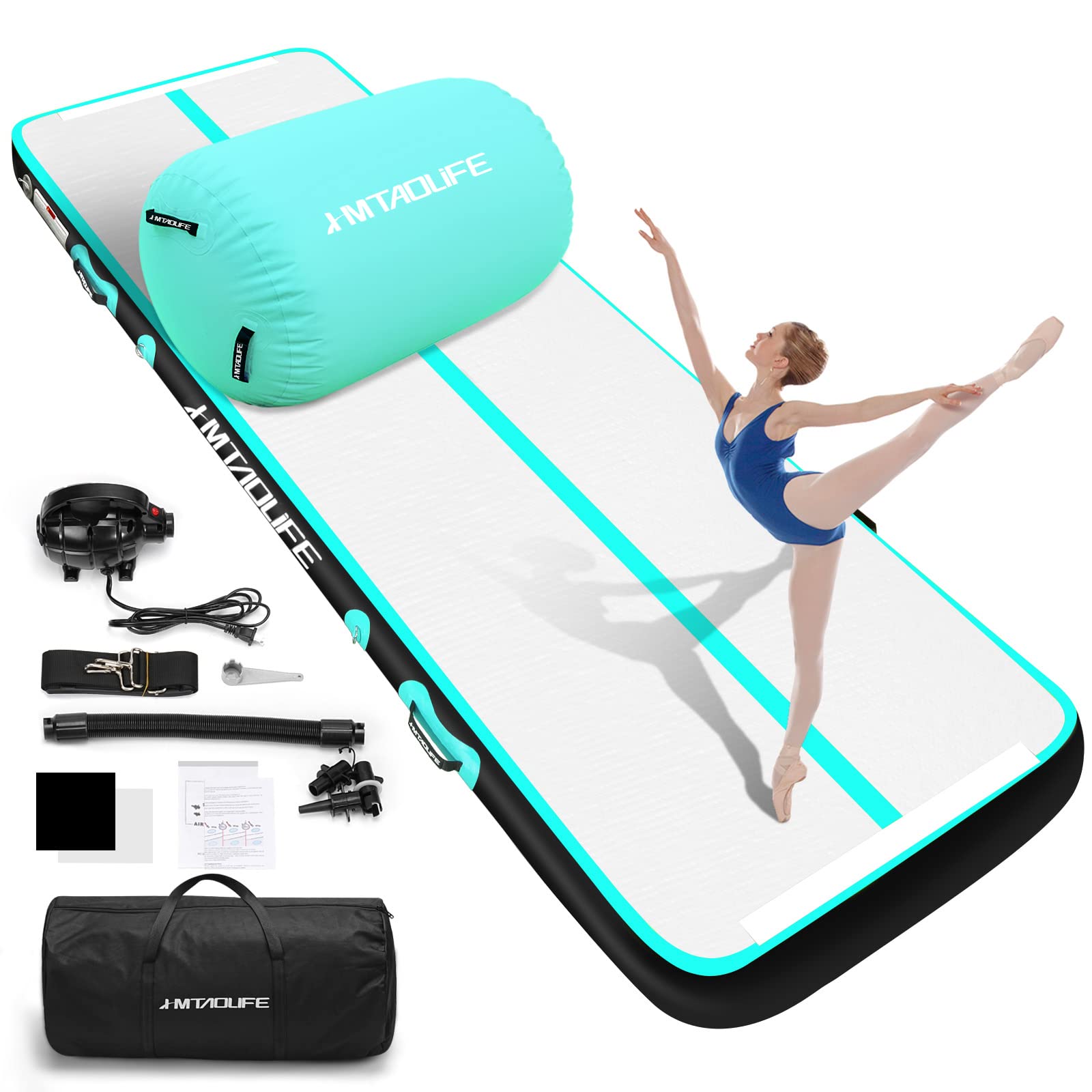 Inflatable Gymnastics Air Roller & Tumble Barrel Mat - Yoga Backbend Trainer for Cheerleading, Home Workouts & Kids Tumbling Practice - Perfect for Yoga Studios, Gymnastics Training & Indoor Fitness