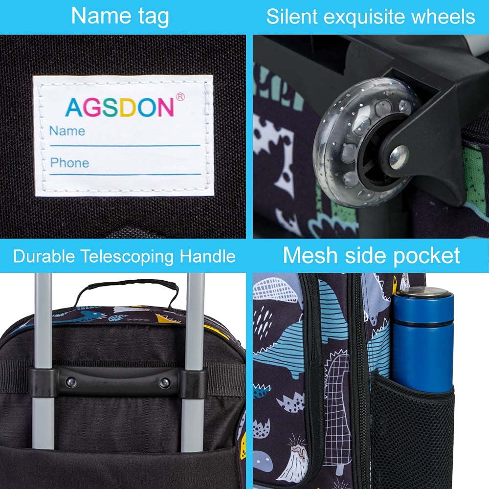 AGSDON Kids Luggage with Rolling Wheels - Cute Travel Suitcase for Boys & Girls, Toddler Carry-On for Airplane, School Trips & Family Vacations
