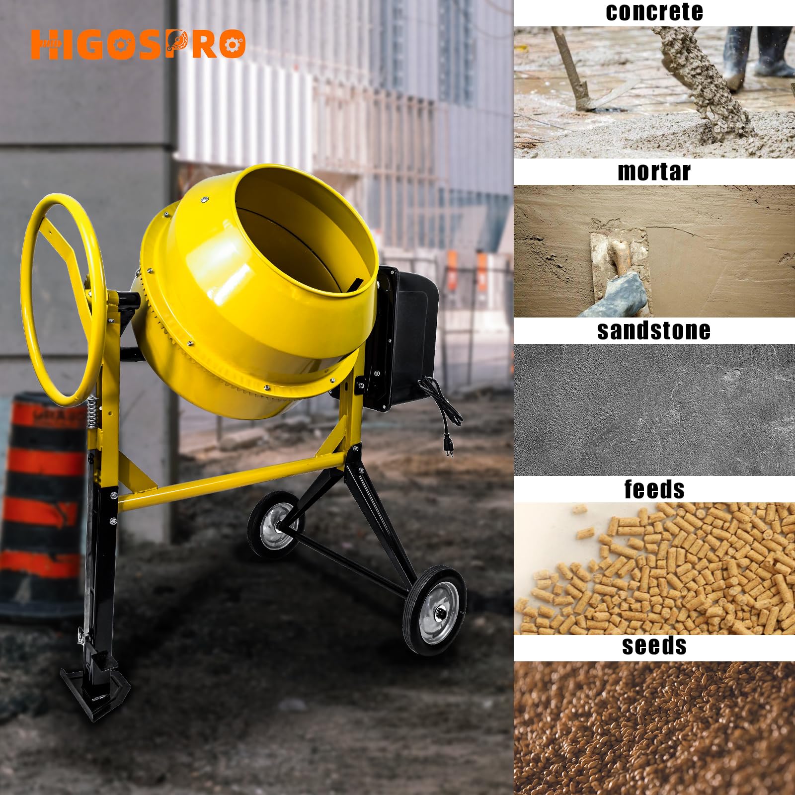 4.2 Cu Ft Portable Electric Concrete Cement Mixer with Wheels - 3/5 HP Motor & 120L Freestanding Barrow - Ideal for Stucco, Mortar, and DIY Construction Projects - Perfect for Home Renovation, Garden Work, and Small Building Jobs