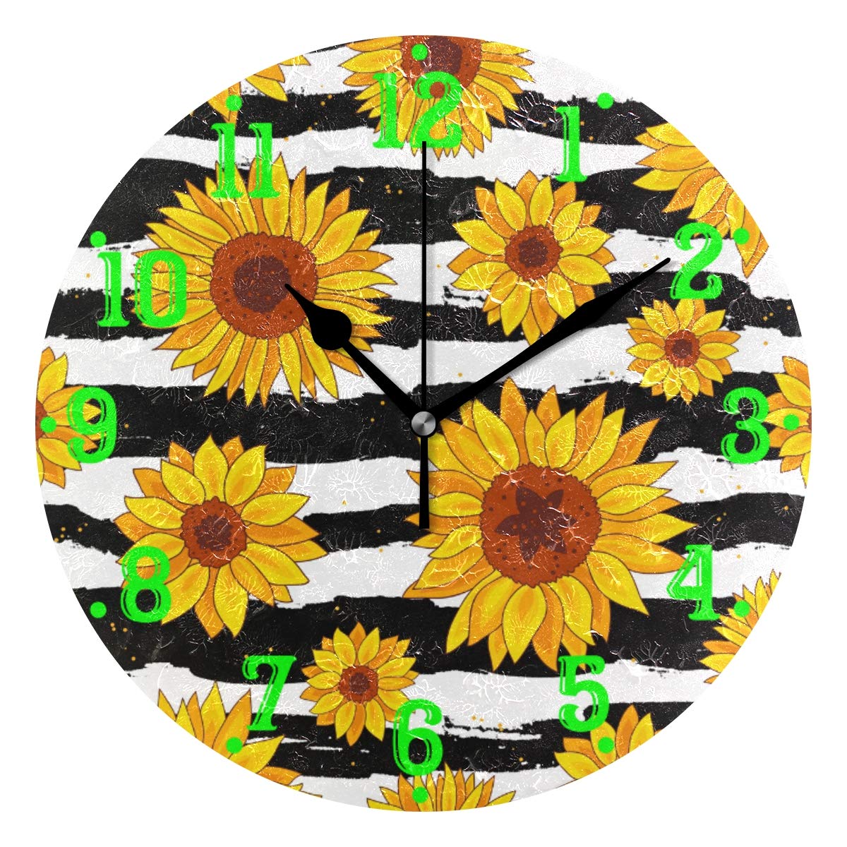 BECCI Sunflower White Black Wall Clock - Battery Operated Silent Non-Ticking Round Clock with Sweep Movement - Modern Home Decor for Kitchen, Living Room, Bedroom, Bathroom & Office - Perfect for Quiet Spaces and Stylish Interiors
