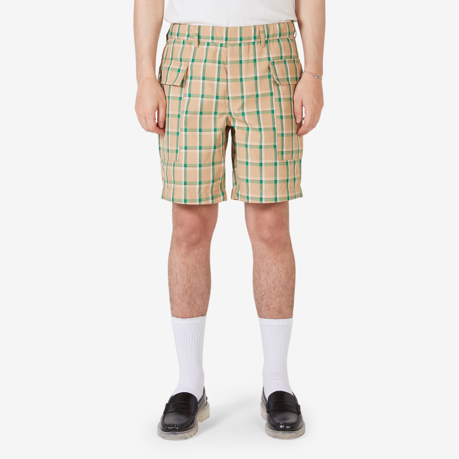 Men's Cargo Shorts - Green Checkered Outdoor Hiking & Travel Pants for Casual Wear & Adventure Activities