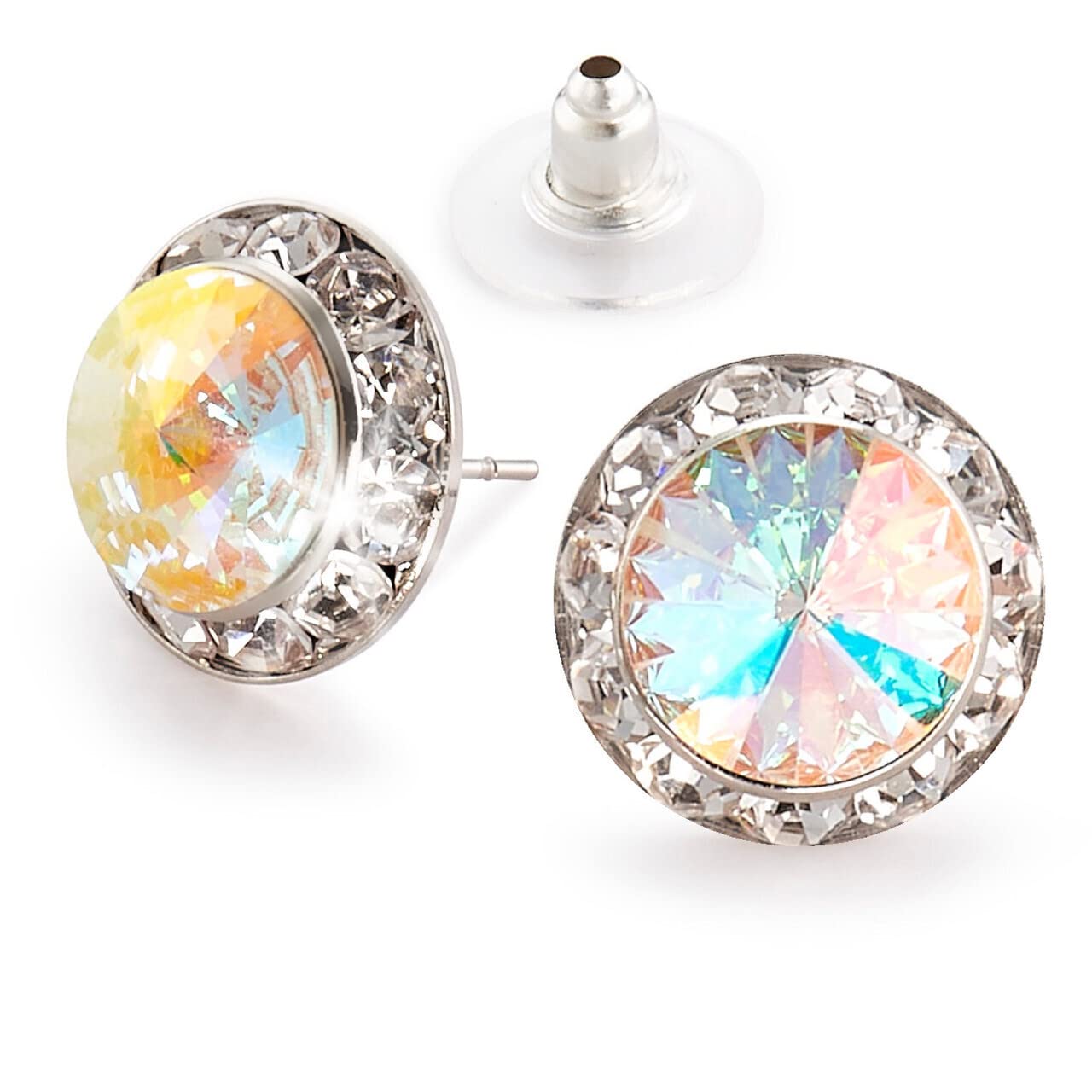 Crystal Clear & Crystal AB Rhinestone Clip-On or Pierced Earrings for Women – Perfect for Dance, Pageant, Prom, Performance & Wedding Accessories | Elegant Party & Special Occasion Jewelry
