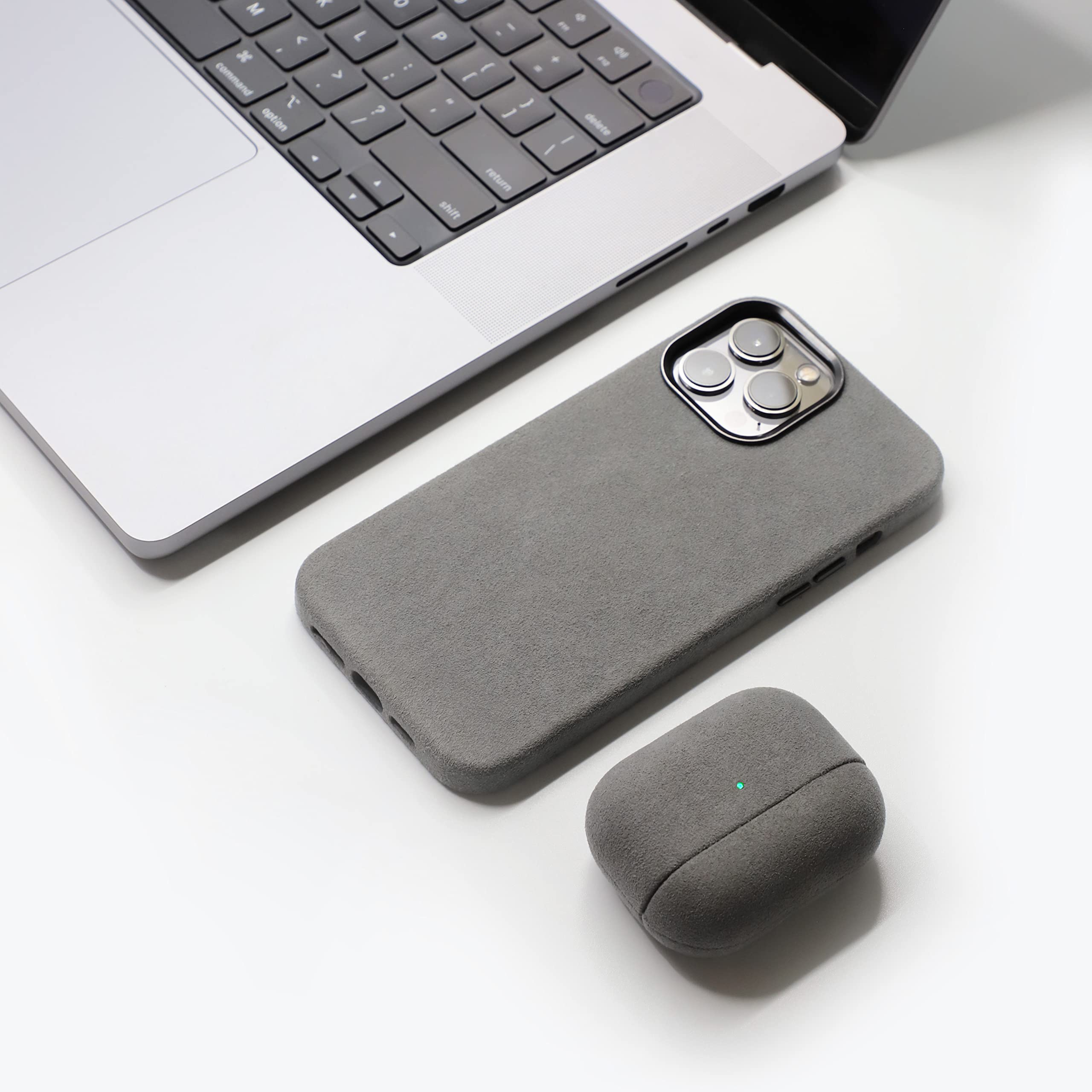 Premium Alcantara iPhone 13 Case (6.1-inch) - Soft Gray Luxury Phone Cover | Slim Protective Case for iPhone 13/13 Pro | Perfect for Business, Travel & Everyday Use