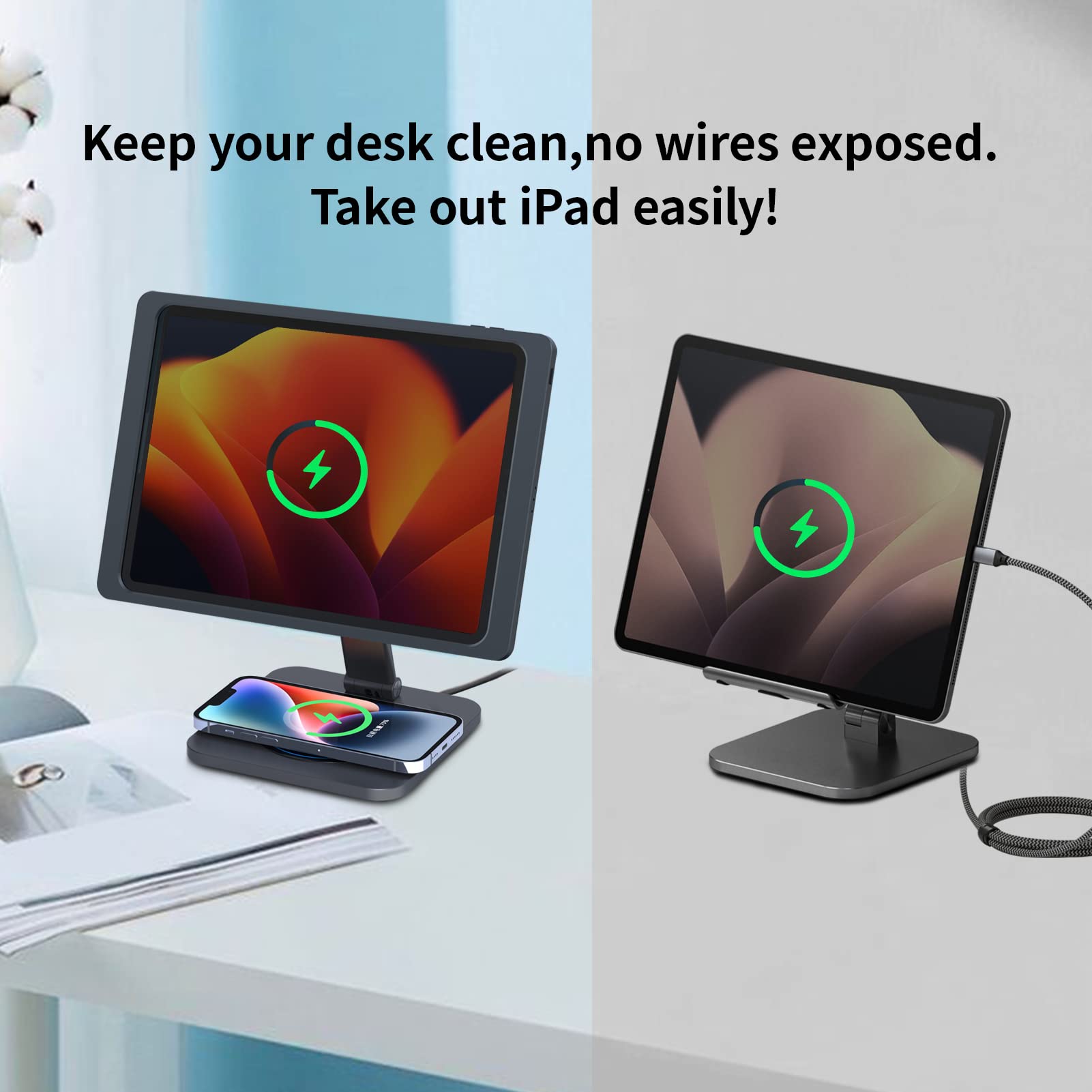 Foldable Magnetic Stand with Charging Case A9 for iPad Air & iPad Pro 11-Inch - Strong Magnets, 360° Rotation, 90° Tilt | Includes 45W Fast Charger Adapter & USB-C Cable | Perfect for Home Office, Travel & Hands-Free Viewing