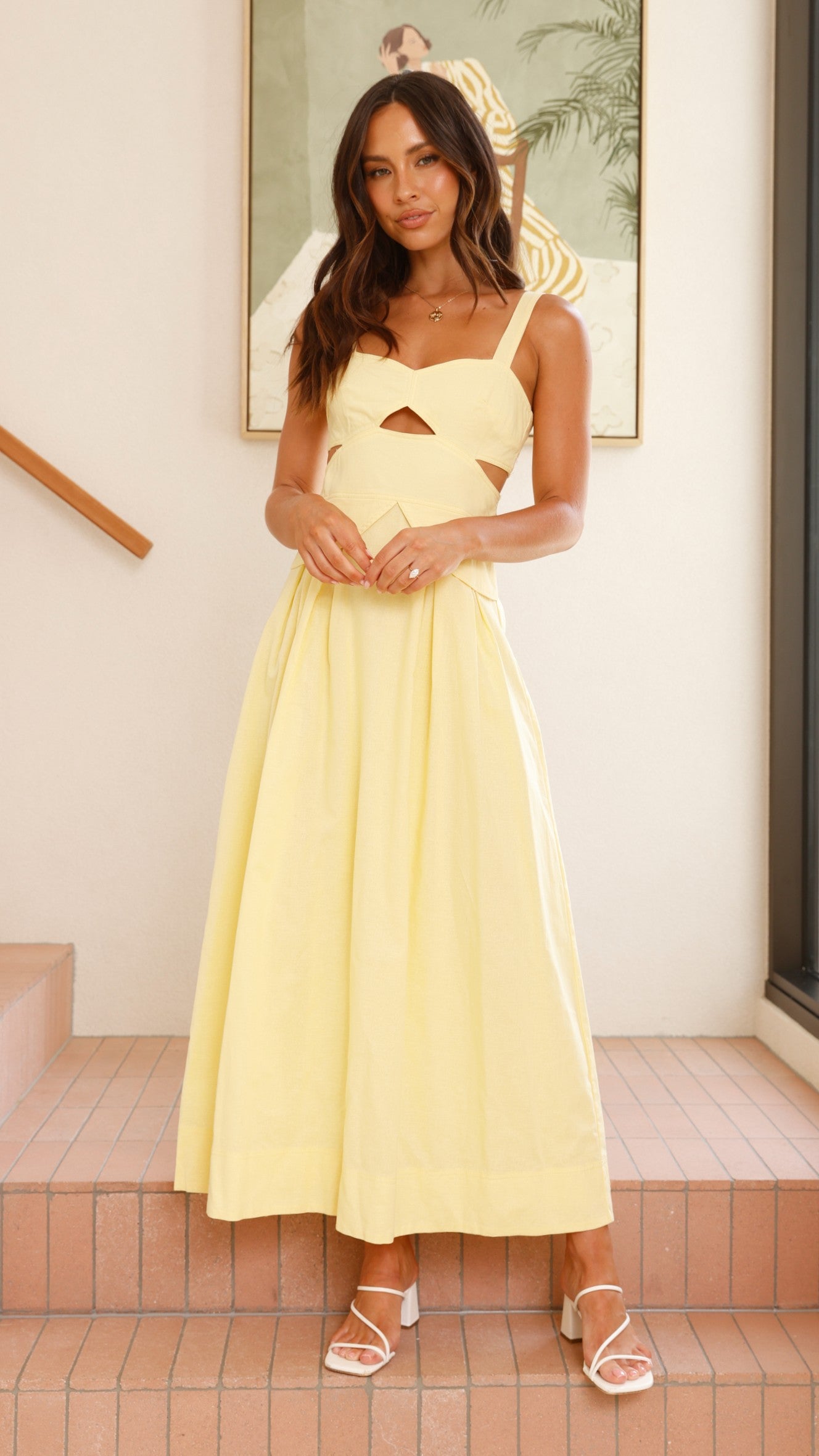 Harleigh Midi Dress in Yellow - Flowy Summer Dress for Women | Perfect for Beach Vacations, Brunch Dates & Outdoor Weddings