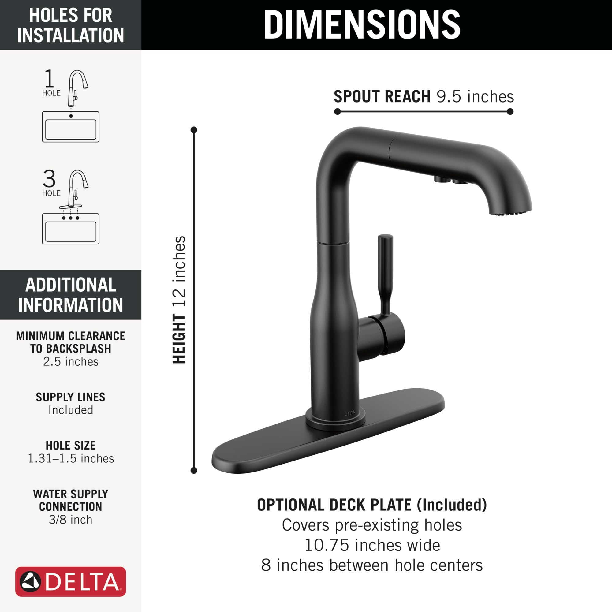 Delta Almari Pull-Out Kitchen Faucet in Matte Black - Magnetic Docking Sprayer, High Arc Commercial-Grade Kitchen Sink Faucet for Modern Homes (Model 16943-BL-DST) | Perfect for Busy Cooks & Deep Sink Cleaning