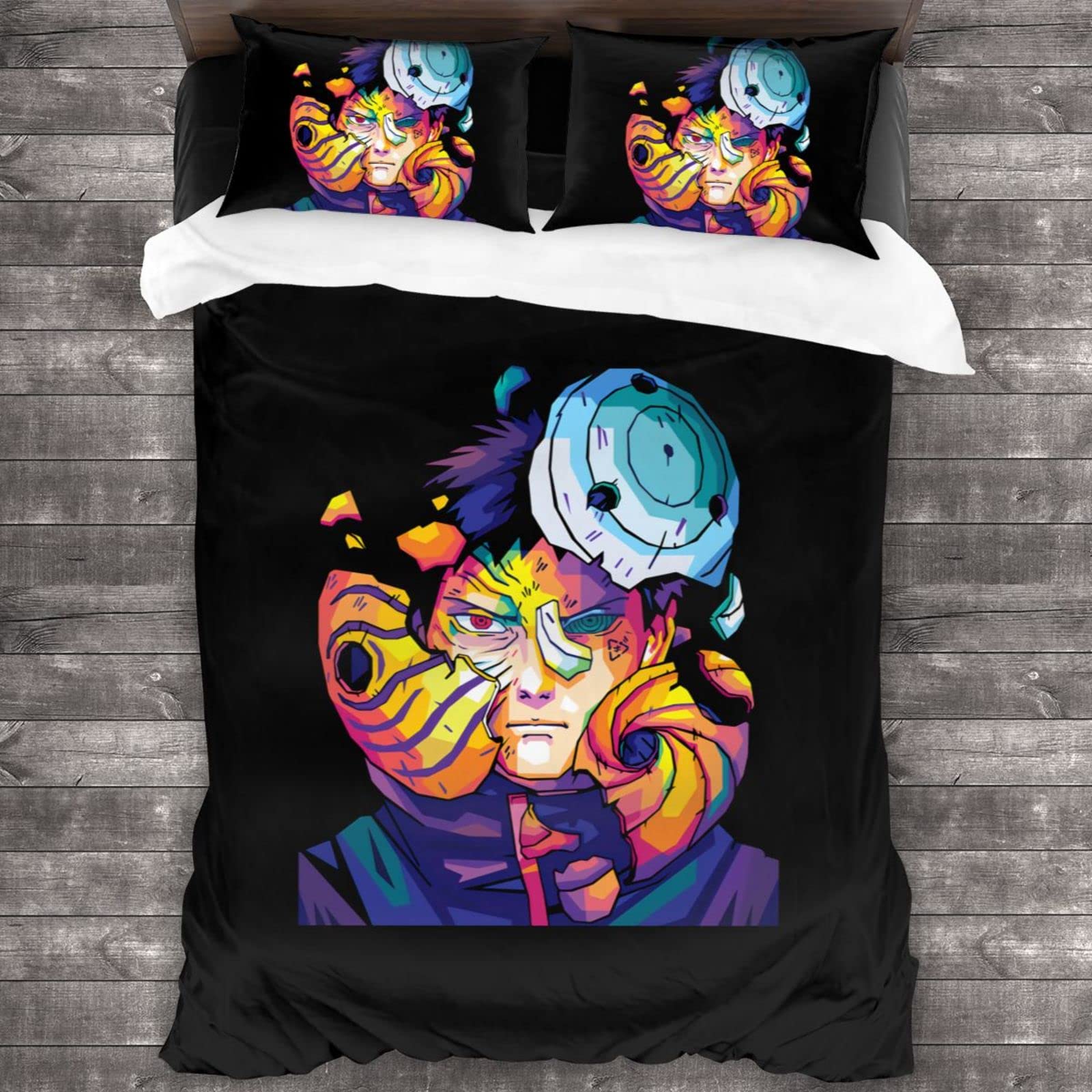 Obito Uchiha Anime Bedding Set - 3-Piece Twin Comforter Set (86”x70”) Soft Duvet Cover with 2 Pillow Shams - Naruto Inspired Quilt for Teens & Adults - Perfect for Anime Fans' Bedroom Decor & Sleepovers
