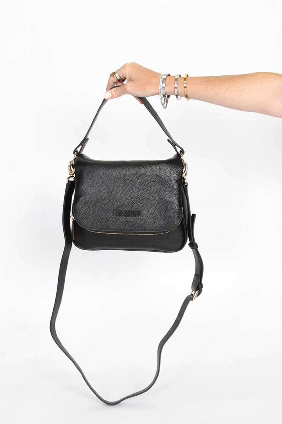 Stylish Black Leather Fold Over Crossbody Bag with Gold Hardware - Perfect for Everyday Use, Travel & Date Nights