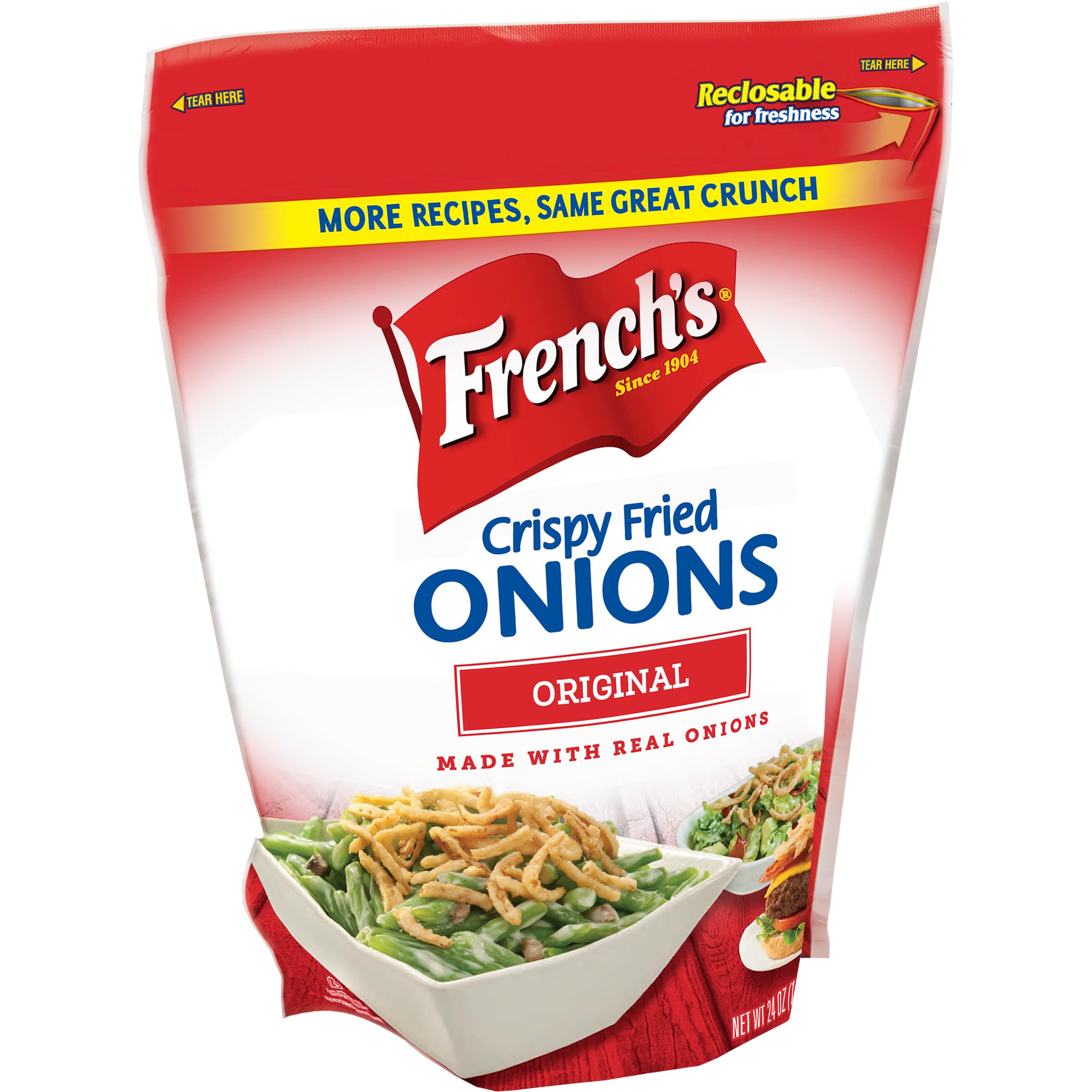 French's Original Crispy Fried Onions 24oz - Crunchy Topping for Salads, Potatoes, Burgers & Casseroles | Perfect for Thanksgiving Green Bean Casserole & Holiday Meals