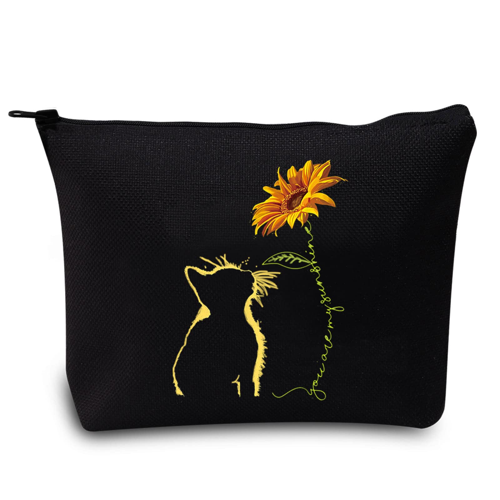 LEVLO Funny Cat Cosmetic Bag - Cute Cat Lover Gift for Women, Girls & Teens - 'You Are My Sunshine' Makeup Zipper Pouch (Black, Large) - Perfect for Travel, School & Daily Makeup Storage