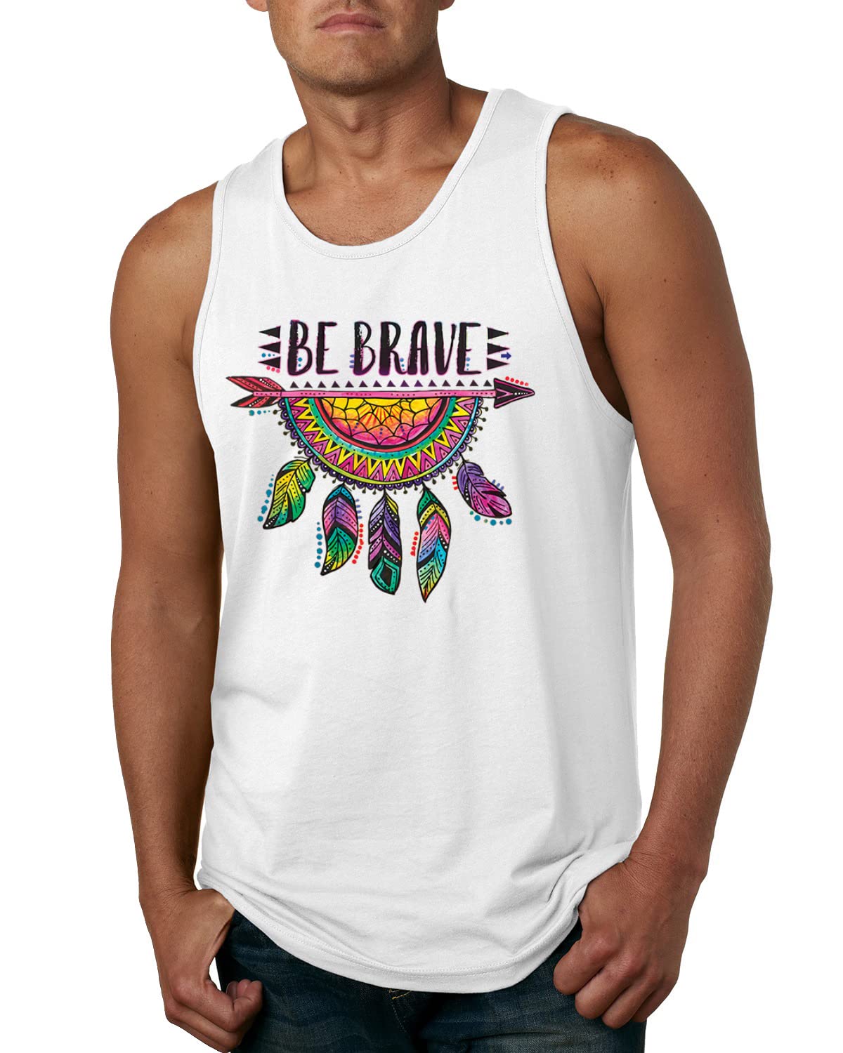 Dean Russo Brave Dreamcatcher Graphic Tank Top for Men | Vibrant Neon Pop Culture Art Tee | Perfect for Concerts, Festivals & Summer Streetwear