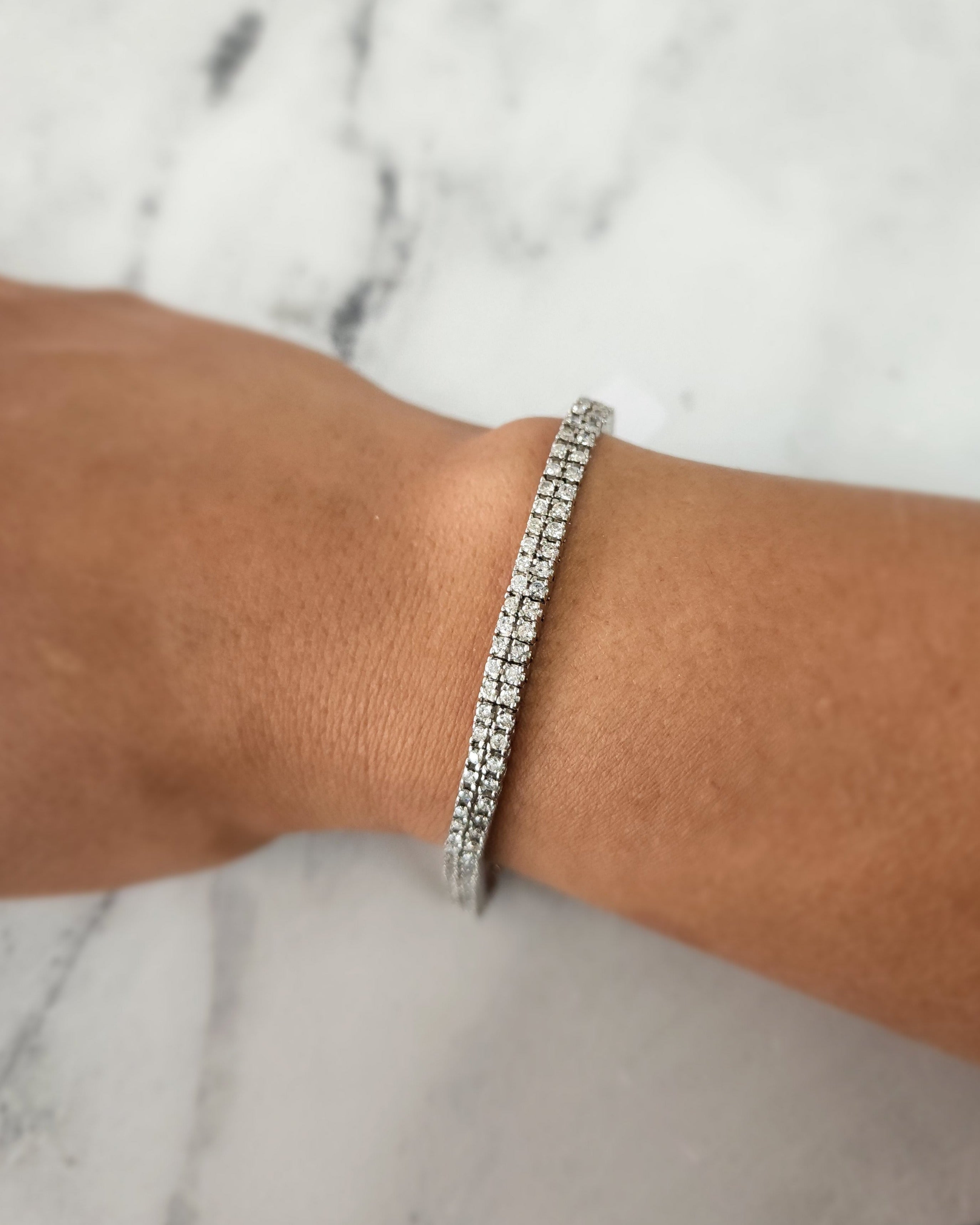 14K White Gold Double Row Diamond Line Bracelet - Elegant Stackable Jewelry for Women, Perfect for Weddings, Anniversaries & Everyday Wear
