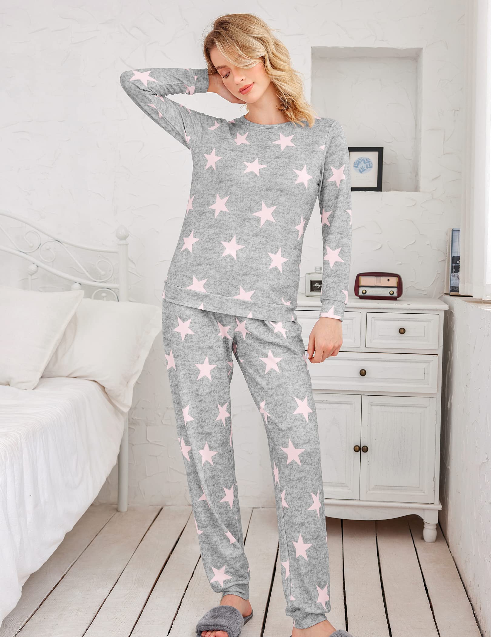 Ekouaer Women's Long Sleeve Jogger Pajama Set - Soft Sleepwear with Pockets, Round Neck Lounge PJS for Nightwear & Comfortable Home Wear | Perfect for Sleeping, Lounging and Relaxing at Home
