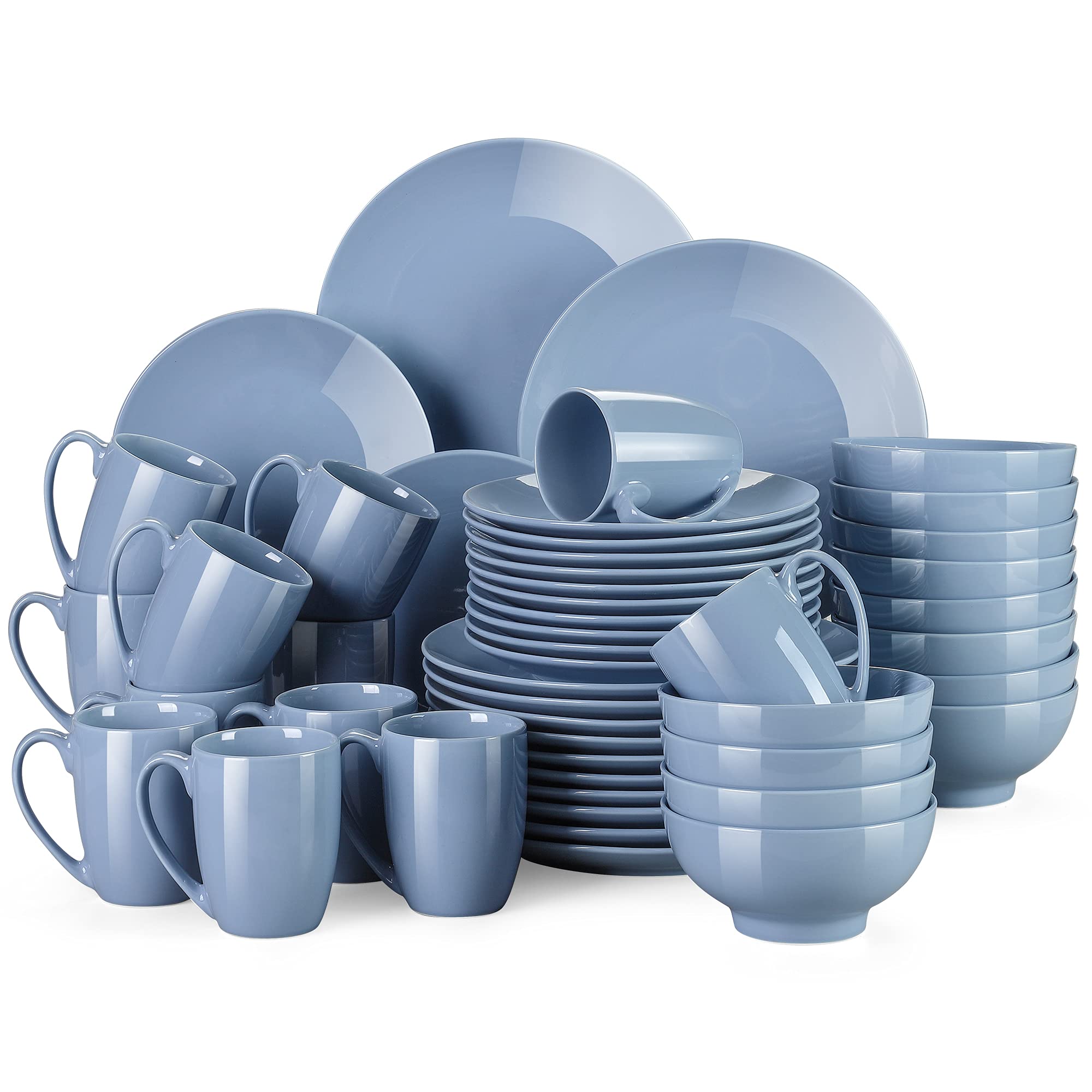 LOVECASA 48-Piece Round Porcelain Dinnerware Set - Ceramic Plates, Bowls & Mugs for 12 People - Microwave & Dishwasher Safe Gray Tableware - Perfect for Family Dinners, Restaurants & Special Occasions