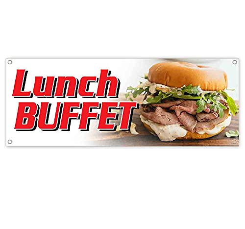 13 oz Heavy-Duty Vinyl Lunch Buffet Banner - Single-Sided with Metal Grommets | Durable Non-Fabric Sign for Restaurants, Catering Events & Buffet Displays