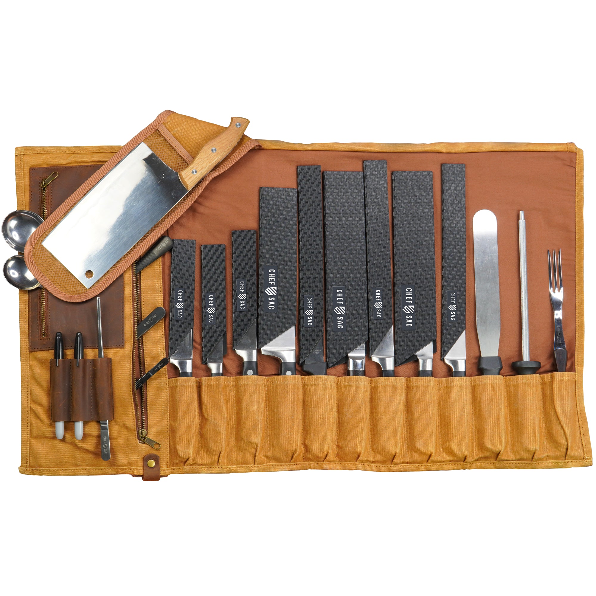 Premium Waxed Canvas & Leather Chef Knife Roll Bag - Professional Knife Storage for Chefs, Culinary Students & Cooking Enthusiasts - Perfect for Kitchen, Travel & Culinary School