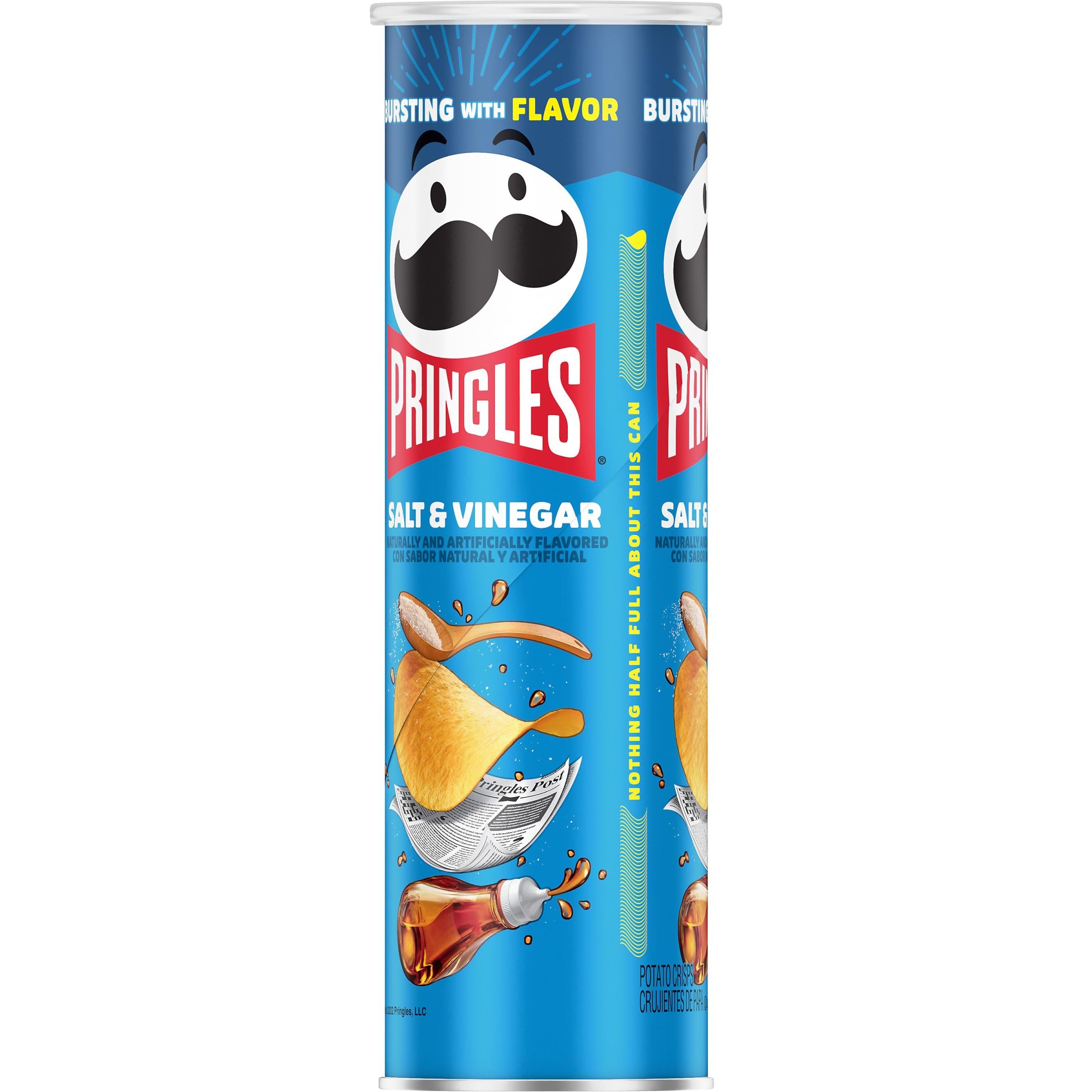 Pringles Salt and Vinegar Potato Crisps Chips - 5.5oz Can (Pack of 1) - Crunchy Lunch Snacks, On-The-Go Treats for Work, School & Travel
