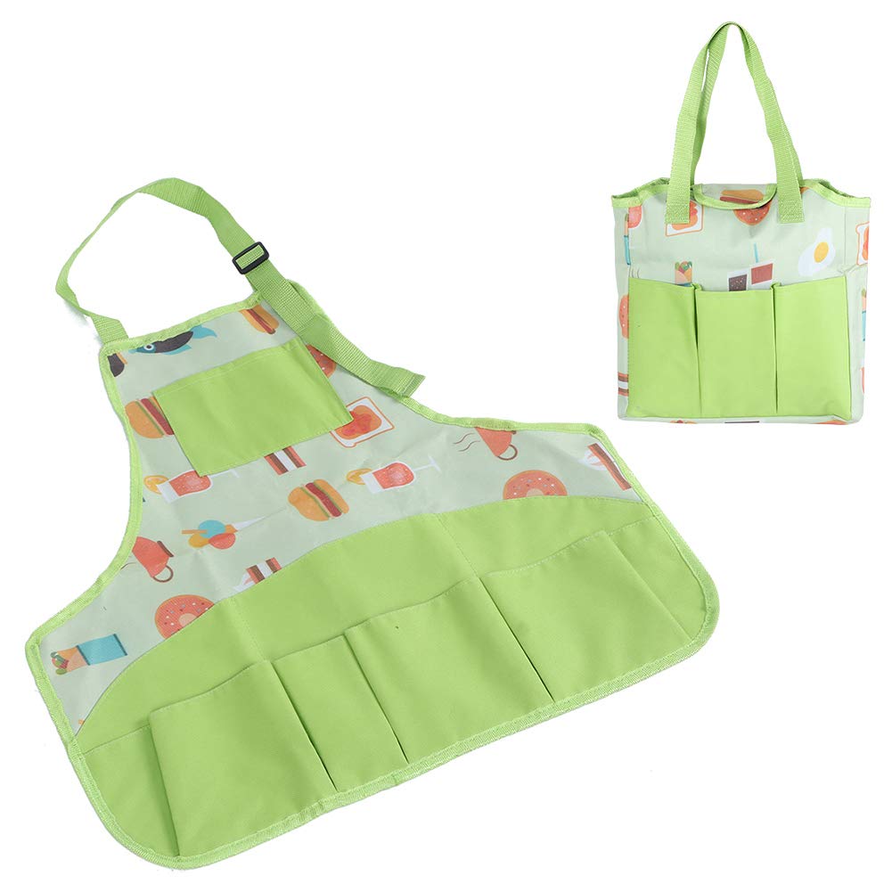 Green Gardening Tool Bag - Durable Tote & Apron Set for Kids - Children's Garden Supplies for Yard Work, Planting & Outdoor Activities