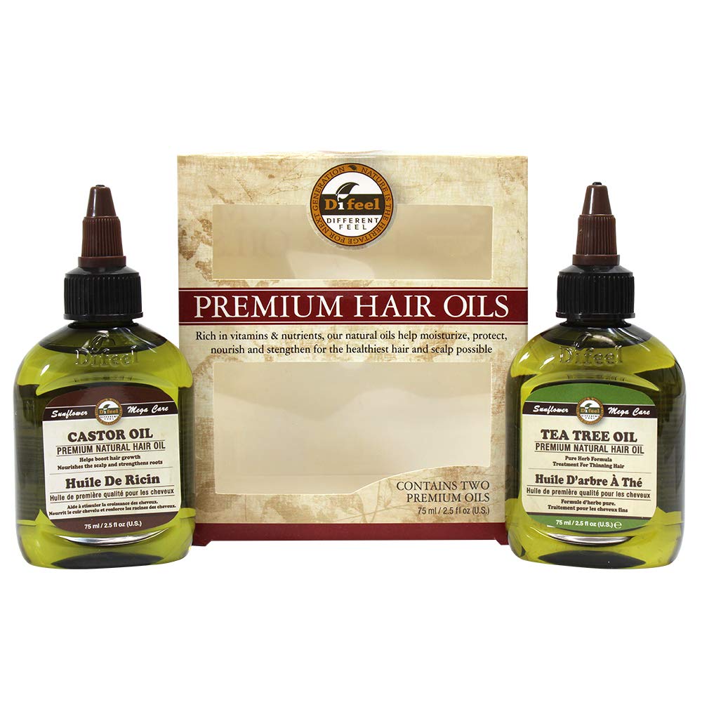 Difeel Premium Natural Hair Oil with Castor Oil & Tea Tree Oil - 2.5oz (2-Pack) for Hair Growth, Scalp Care & Deep Conditioning - Perfect for Dry, Damaged Hair & Natural Hair Care Routine