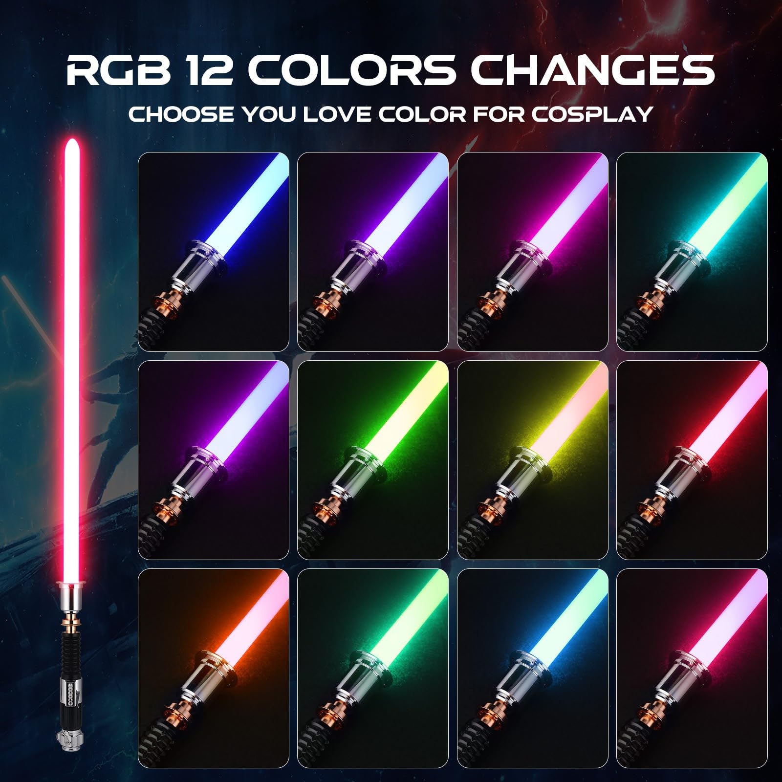 RGB Dueling Lightsaber with Motion Control - 39 Sound Effects & 12 Colors | Smooth Swing Metal Handle Light Saber for Adults & Kids | Cosplay, Gifts, Star Wars Fans, Halloween Costume, Role Play, Collectibles
