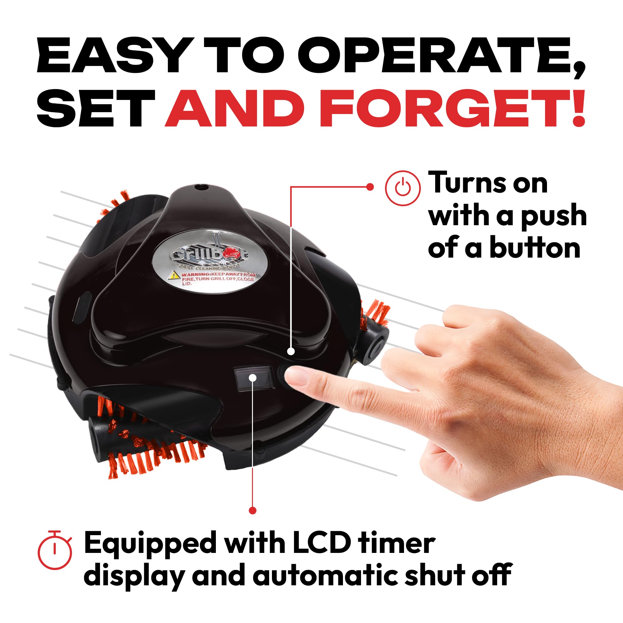 Grillbot Automatic BBQ Grill Cleaner Robot with Nylon Brushes - Electric Grill Brush & Scraper for Outdoor Cooking Accessories (Red with Carry Case) - Perfect for Backyard BBQs, Camping & Patio Parties