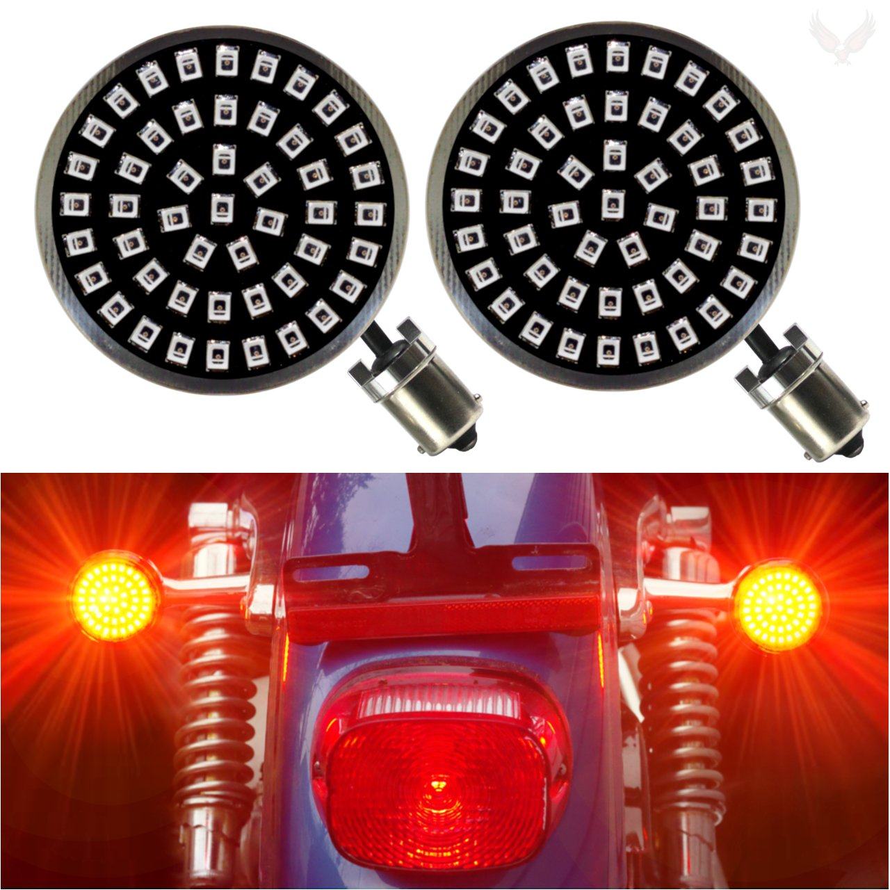 Premium Eagle Lights Midnight Edition LED Red Rear Turn Signals for Harley Davidson Motorcycles - 1156 Base, High Visibility & Durable - Perfect for Night Riding & Custom Bike Builds