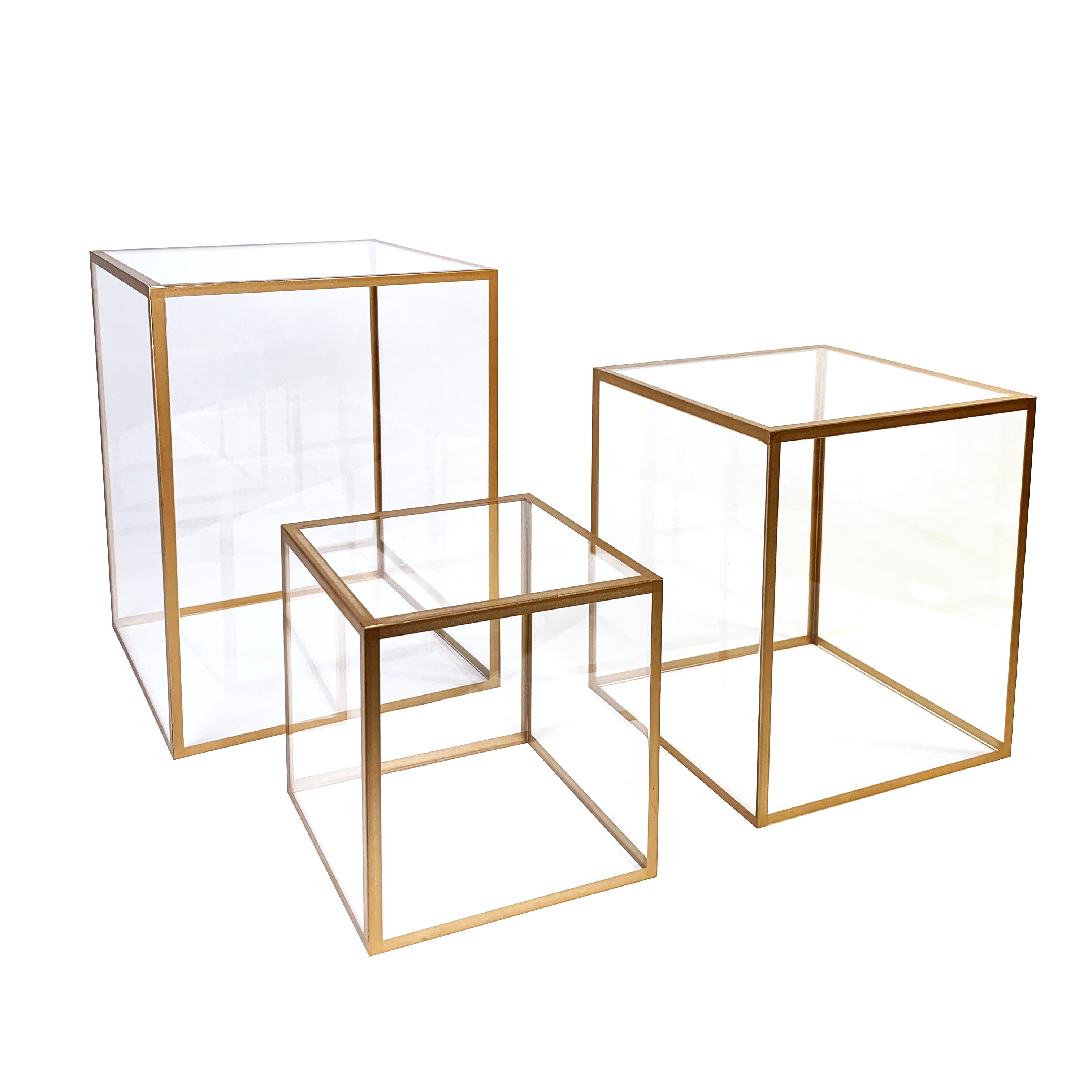 Clear Acrylic Square Display Stands with Gold Trim - Set of 3 | Perfect for Jewelry, Cosmetics & Retail Product Displays