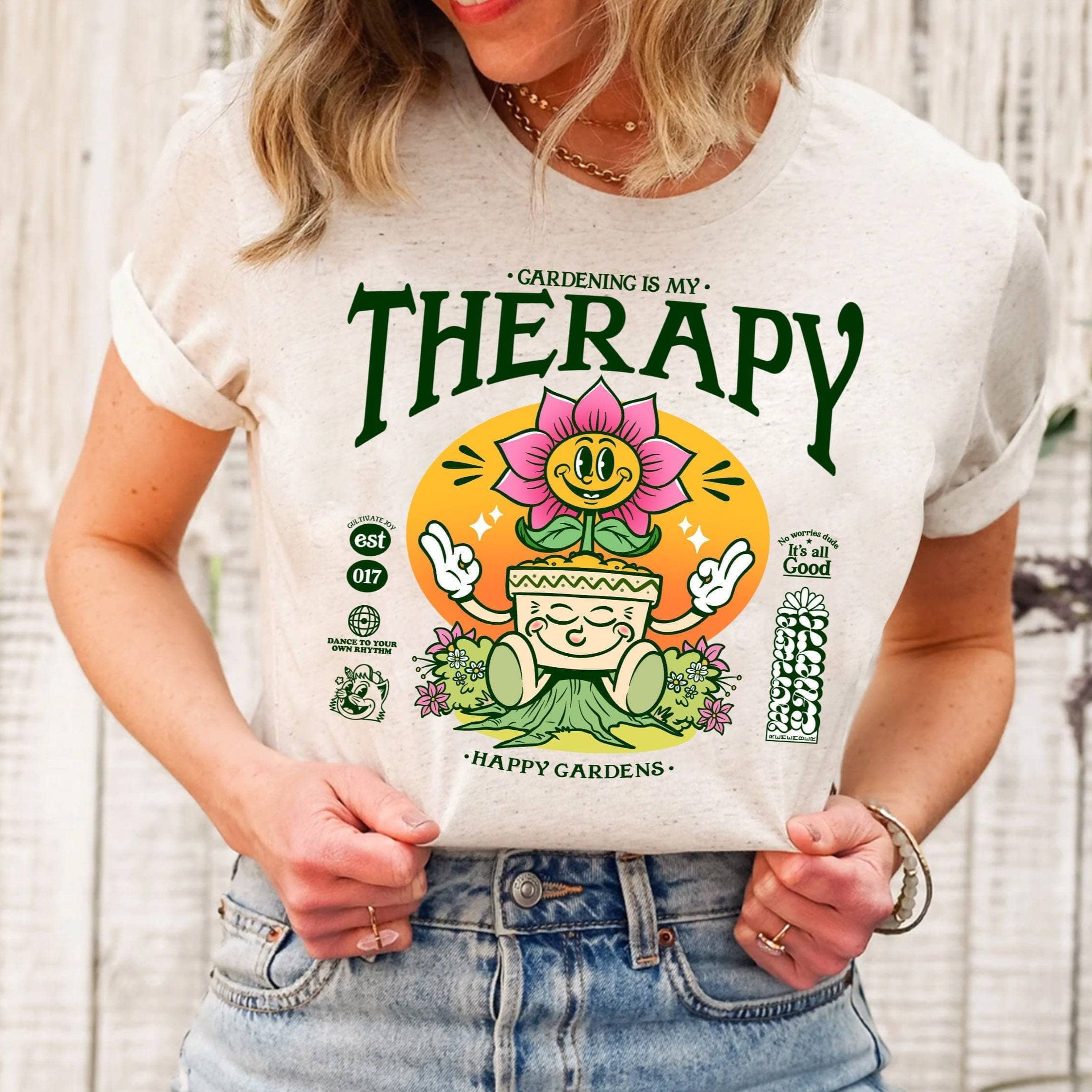 Gardening is My Therapy T-Shirt - Comfortable Cotton Tee for Garden Lovers - Perfect for Outdoor Activities, Gardening, and Casual Wear