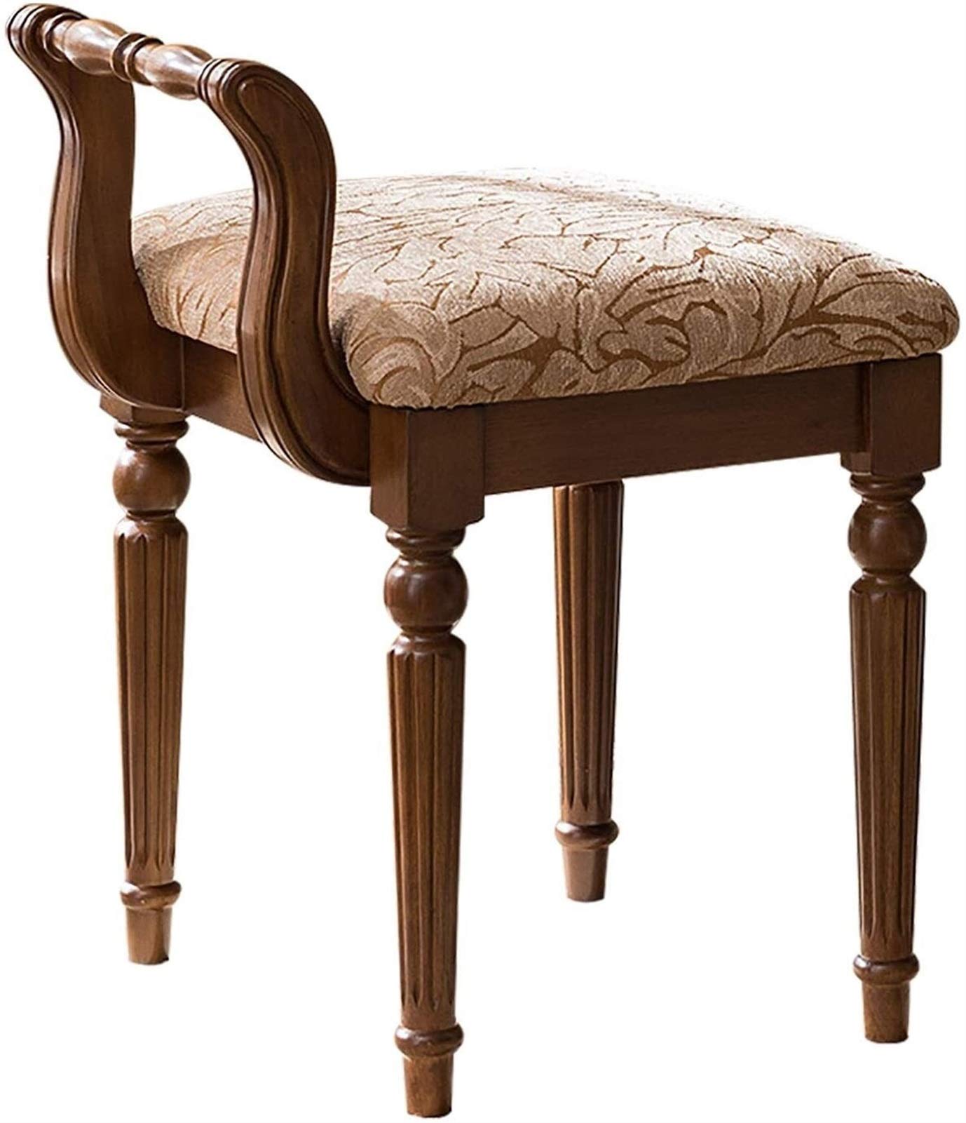 Ergonomic Vanity Stool with Wooden Legs - Low Back Makeup Dressing Chair for Bedroom Furniture (Cloth Fabric) | Perfect for Makeup Table, Dressing Room & Bedroom Decor