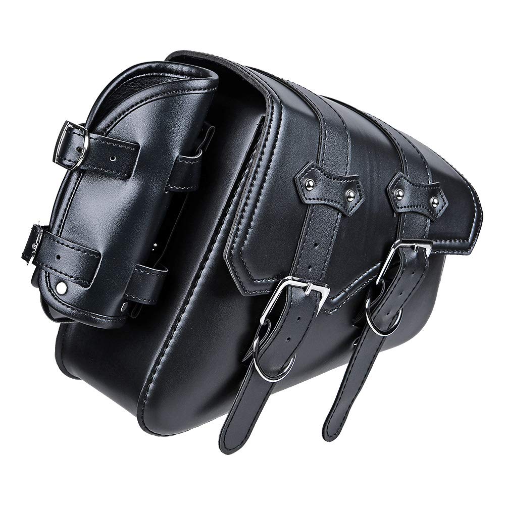 Premium Black Soft PU Leather Solo Swing Arm Saddle Bag & Side Storage for Harley Sportster XL883 XL1200 - Durable Motorcycle Accessory for Road Trips & Daily Commutes