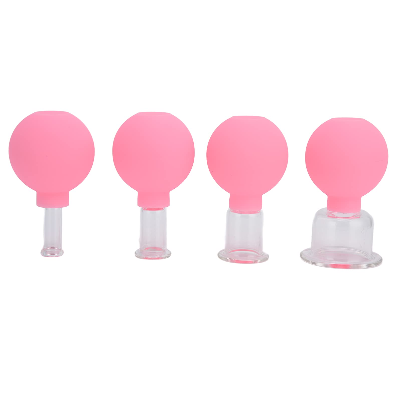 4-Piece Glass Cupping Therapy Set with Silicone Rims - Vacuum Massage Cups for Body, Face, Leg, Arm, Back & Shoulder Pain Relief - Pink - Perfect for Home Spa, Muscle Recovery & Joint Therapy