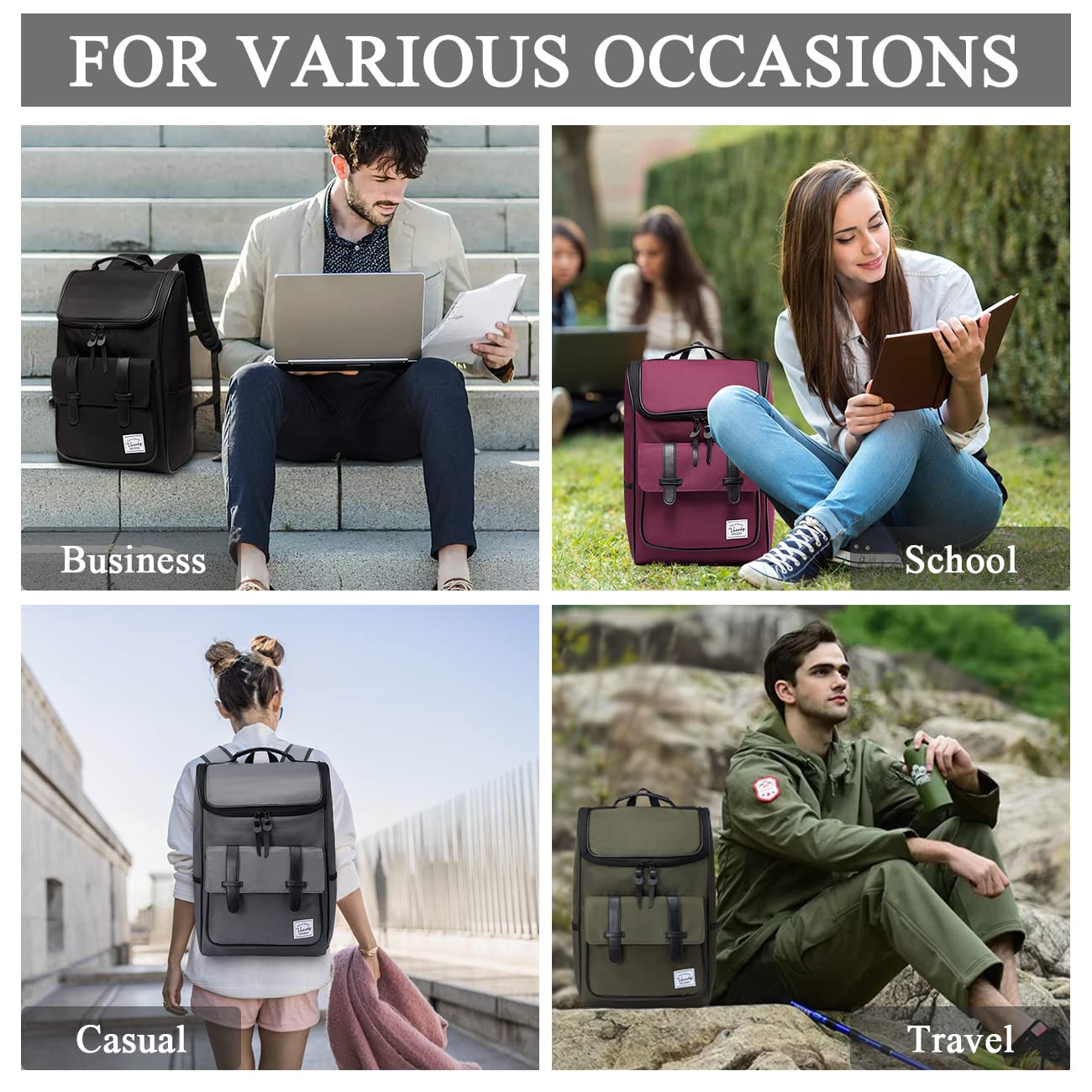VASCHY Vintage Waterproof Backpack for Men - 15.6