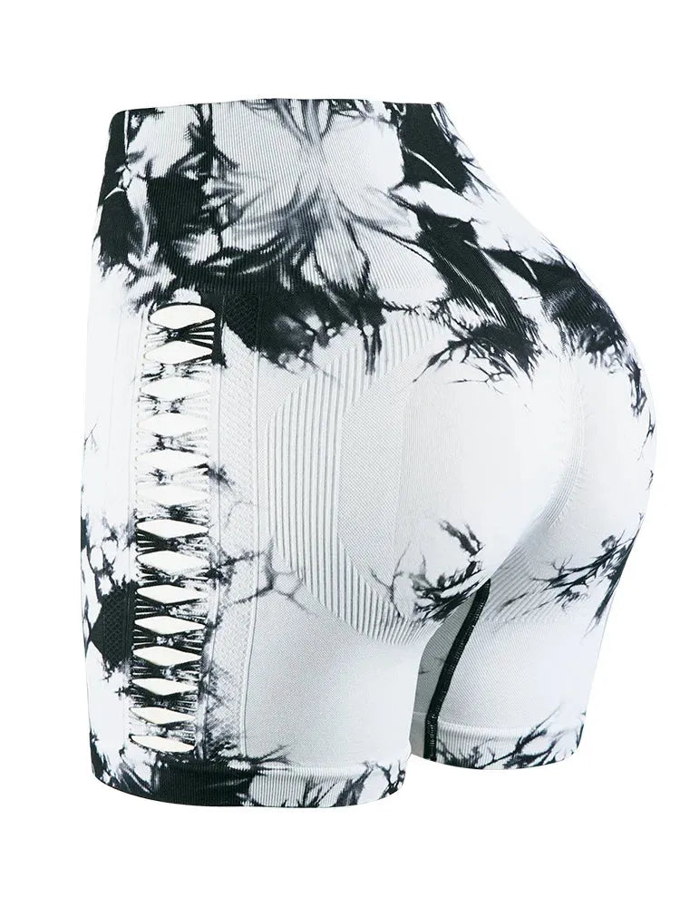 CHRLEISURE Women's Tie Dye Yoga Shorts - High Waist Seamless Workout Leggings for Yoga, Running, Cycling & Gym - Butt Lifting Athletic Shorts with Elastic Waistband - Perfect for Fitness, Lounge & Summer Activities