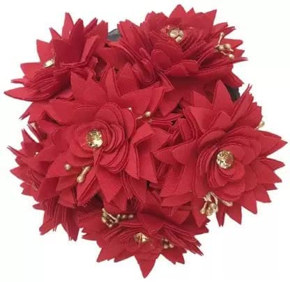 AROSHA Red Fabric Flower Gajra Bun - Artificial Juda Hair Bun for Women - Pack of 1 - Perfect for Weddings, Parties & Indian Traditional Hairstyles