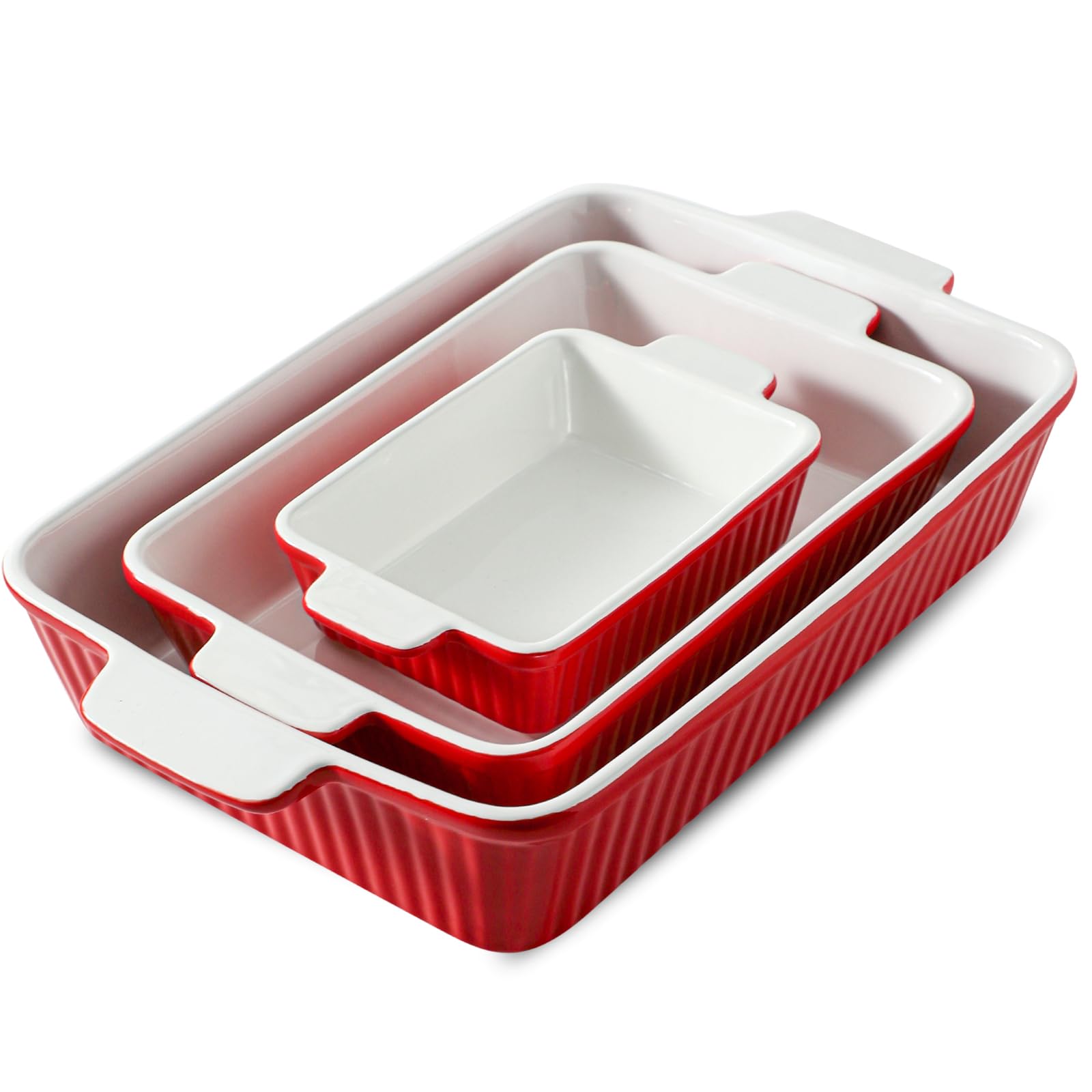 Hasense 3-Piece Ceramic Casserole Dish Set for Oven - Rectangular Baking Pans with Handles (15