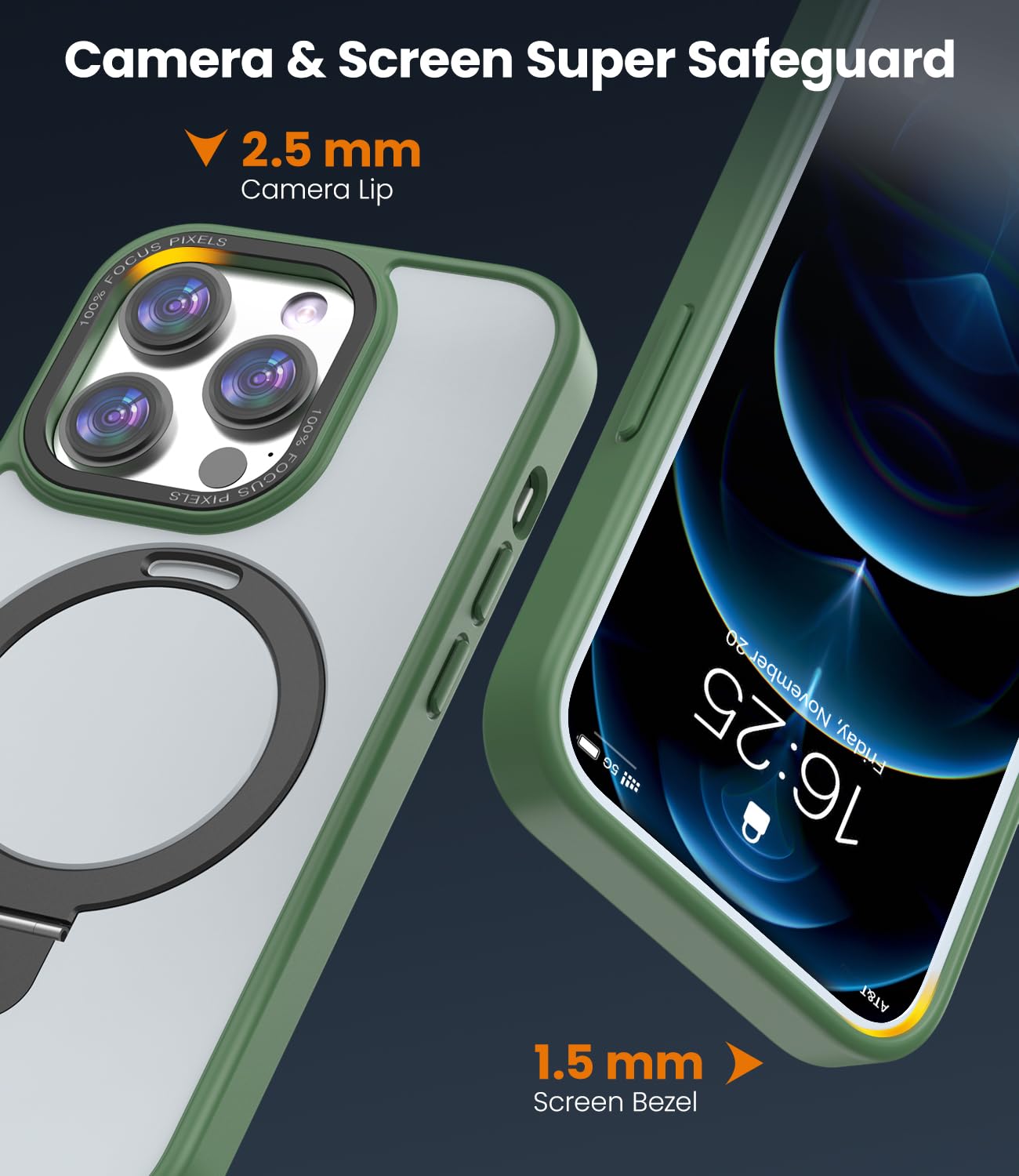 Magnetic iPhone 13 Pro Case with Invisible Stand - Slim Translucent Matte Cover [Military-Grade Drop Protection & MagSafe Compatible] for 6.1