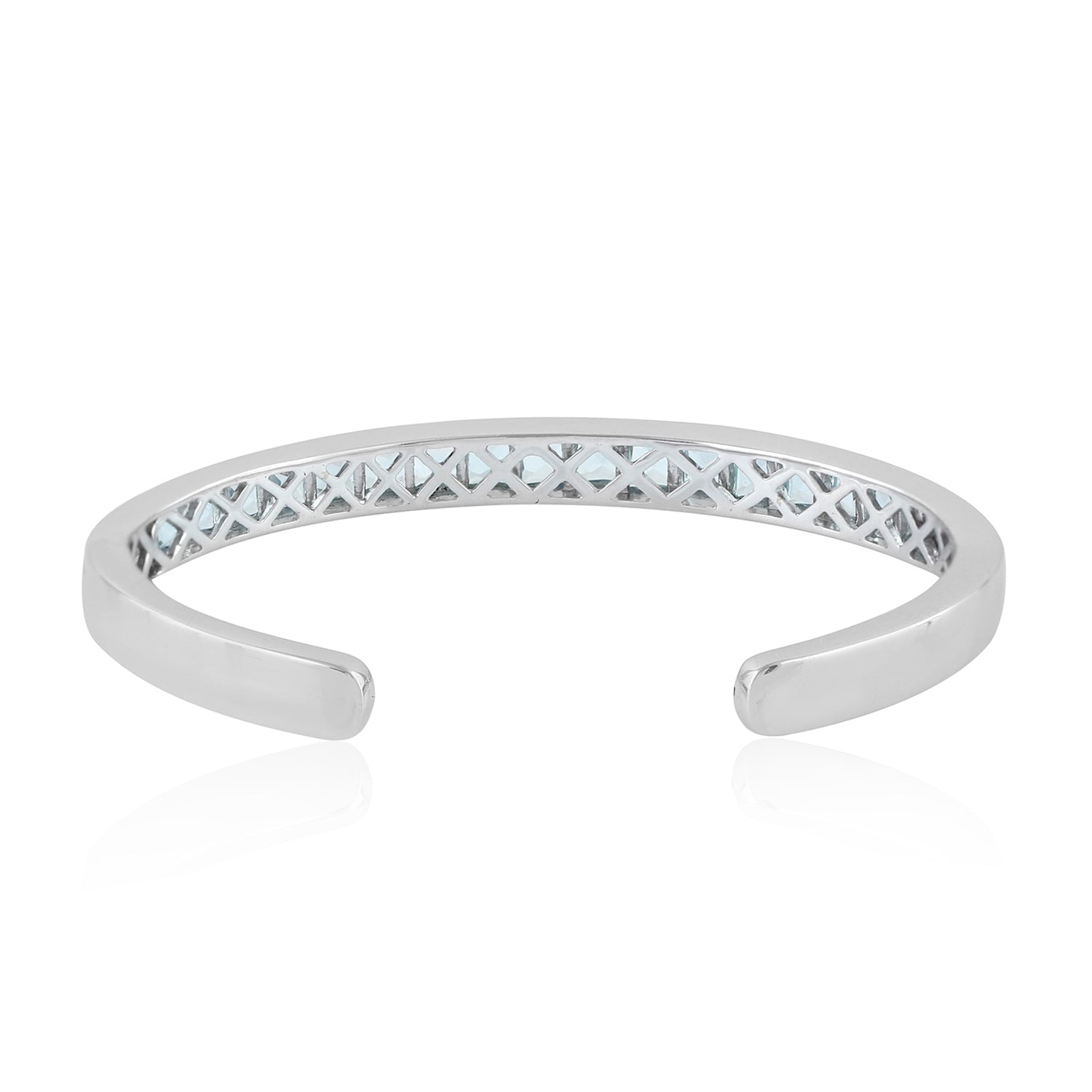 14K White Gold Channel Set Square Aquamarine Gemstone Open Cuff Bracelet - Elegant Jewelry for Weddings, Parties & Special Occasions