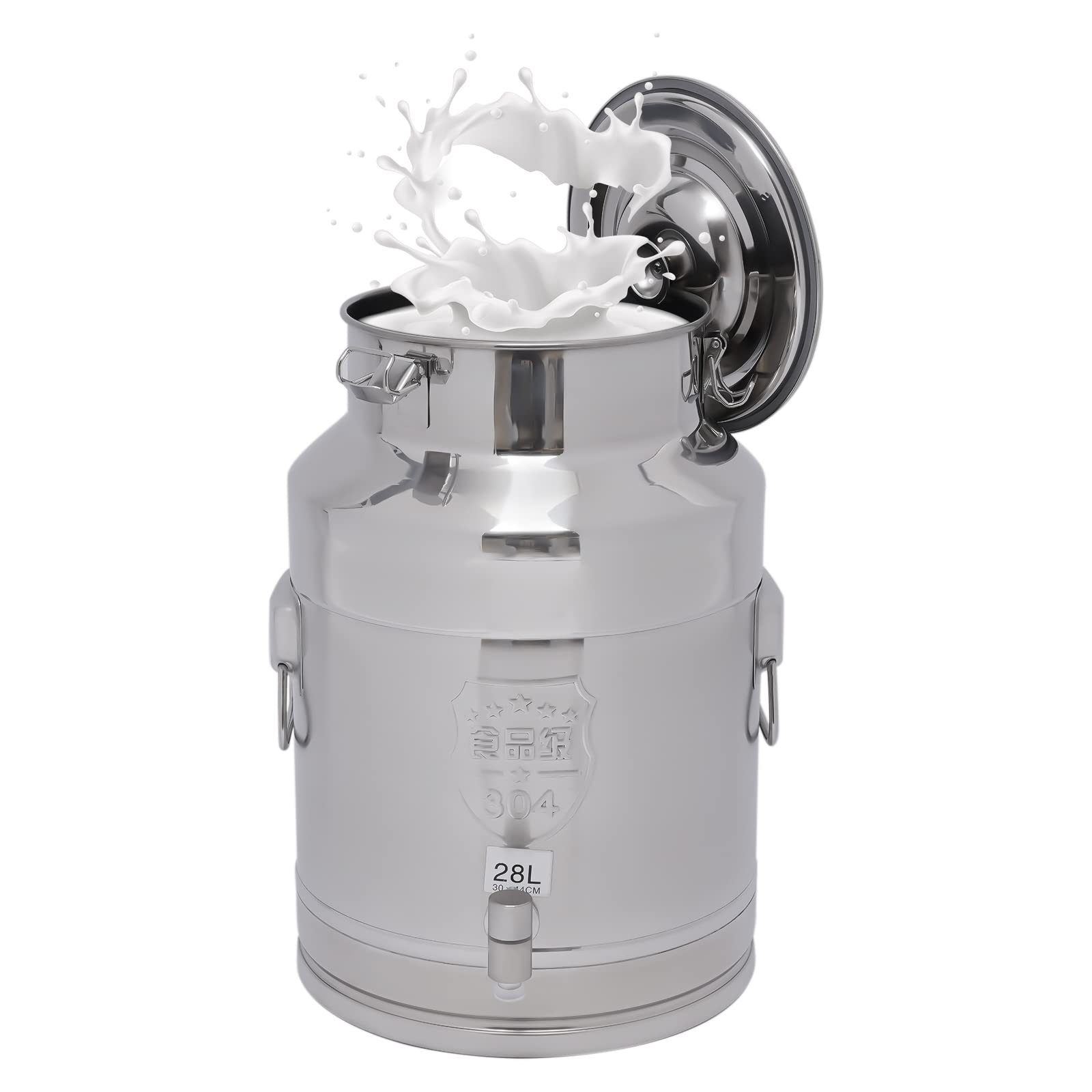 Premium 304 Stainless Steel Milk Can - 28L/7.4Gal Large Metal Milk Jug with Faucet & Airtight Lid - Rustproof Dairy Pail for Milk, Wine, Oil & Liquid Storage - Ideal for Farm, Brewery, Restaurant & Home Kitchen Use