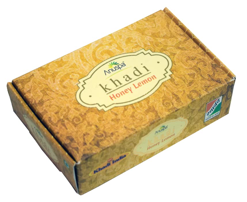 Anuspa Khadi Handcrafted Honey Lemon Soap - Pack of 3 (125g Each) | Natural Antibacterial Face & Body Soap for Oily, Acne-Prone Skin | Soothes Allergies & Dryness | Paraben-Free, Cruelty-Free Skincare for Men & Women | Perfect for Daily Cleansing & Sensitive Skin Care Routine