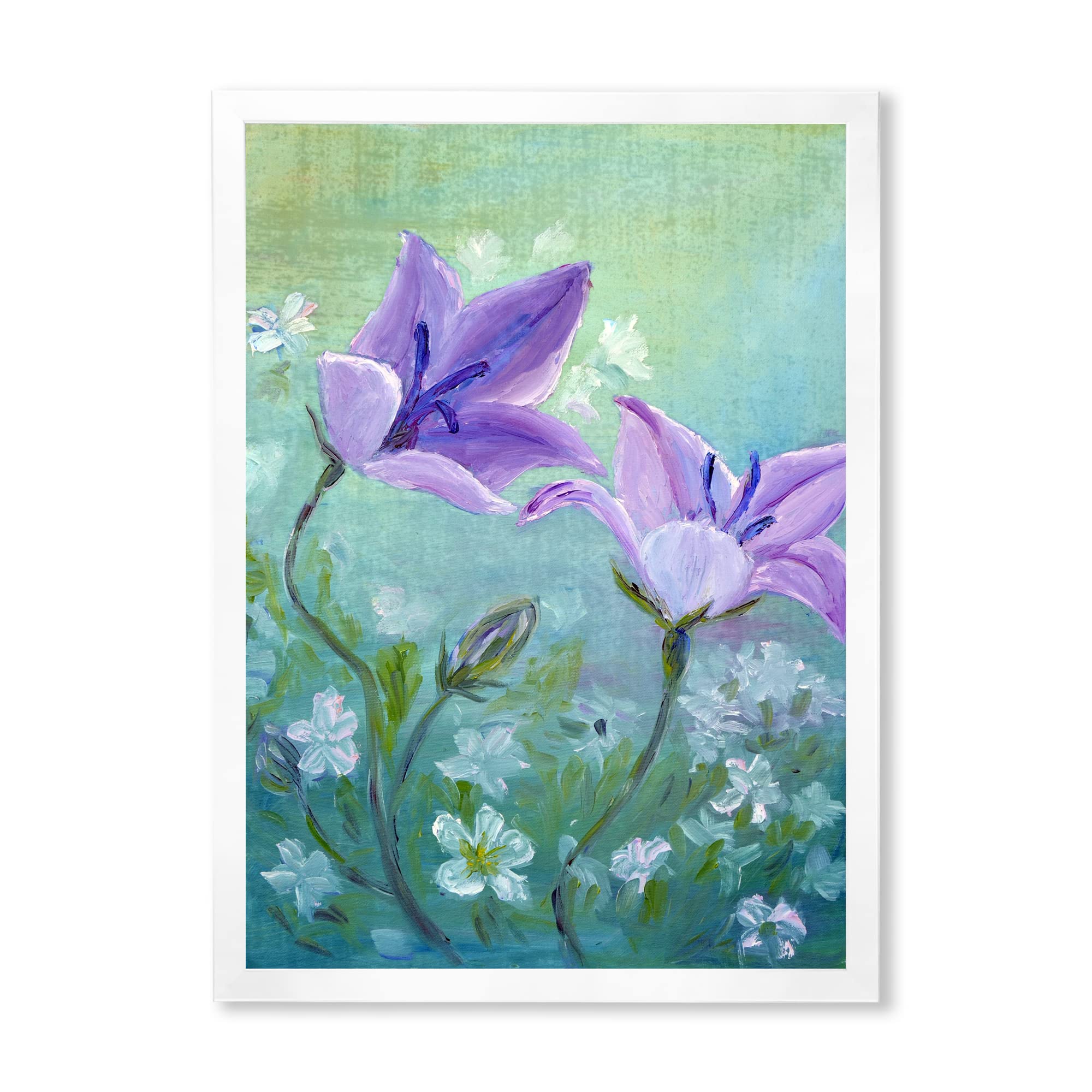 DesignQ Bellflowers Blooming Traditional Framed Wall Art - Vintage Floral Home Decor for Living Room, Bedroom & Office - Perfect Gift for Housewarming & Wedding