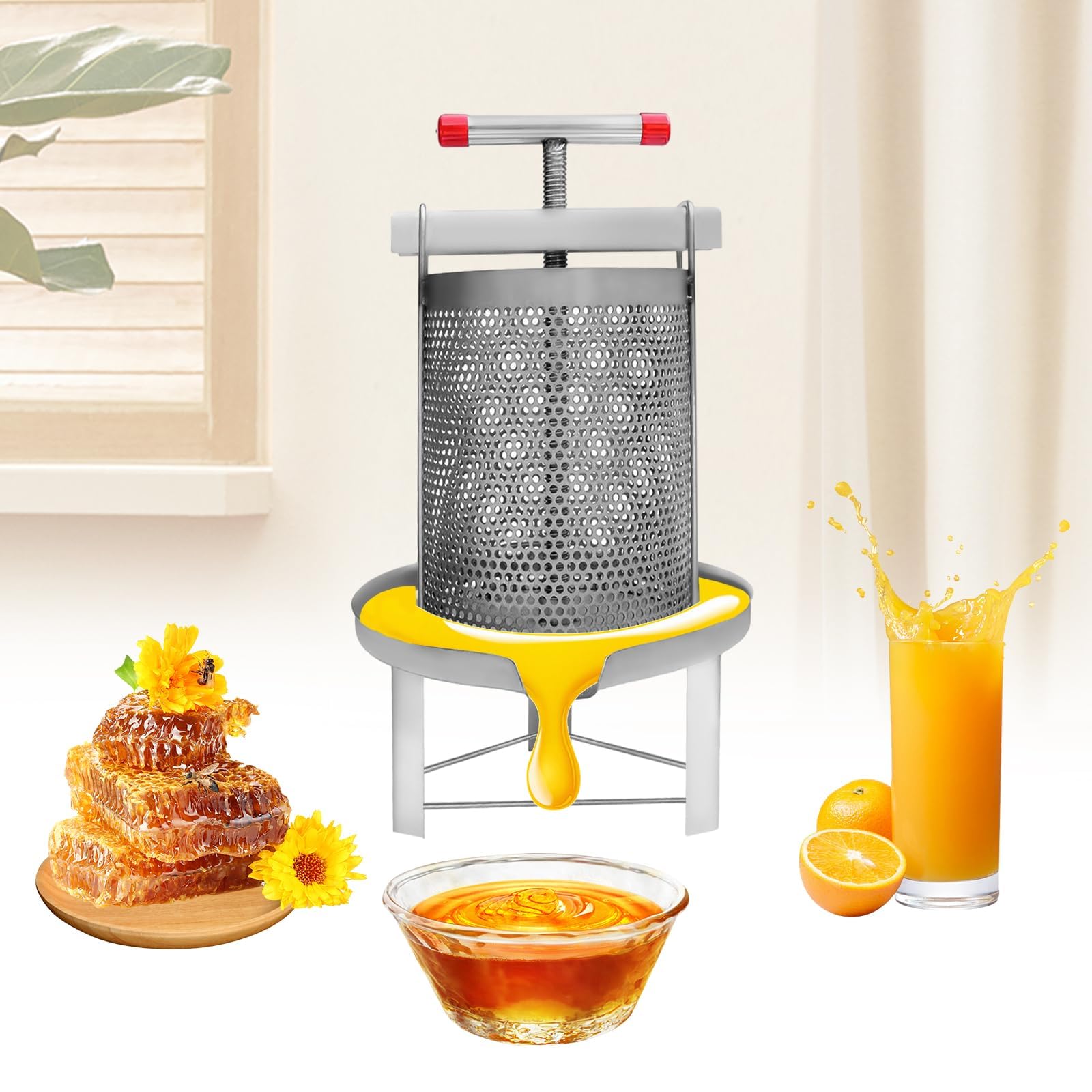 Stainless Steel 2.6 Gallon Fruit Wine Press - Apple Cider Press for Juice, Wine & Beeswax Making | Heavy Duty Fruit & Honey Presser for Home Brewing, Winemaking & DIY Projects | Perfect for Apples, Grapes, Berries & More