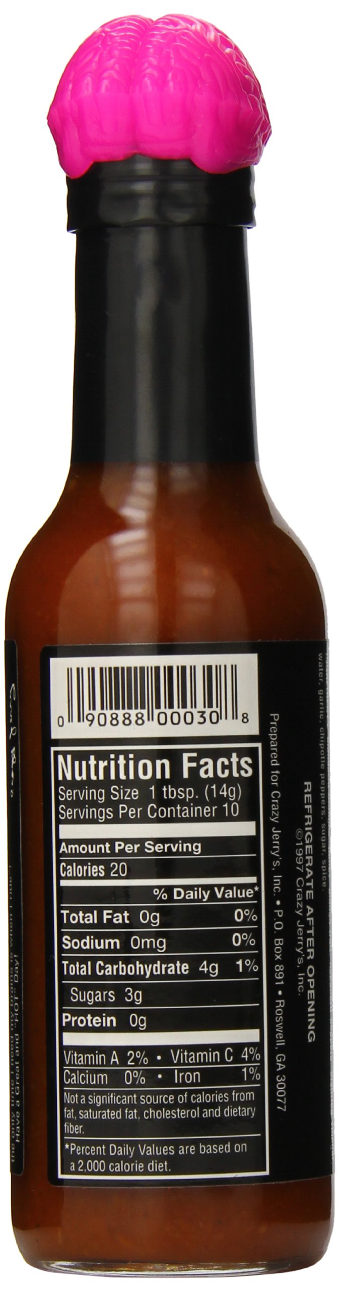 Crazy Jerry's Brain Damage Hot Sauce - 5oz Bottle with Plastic Brain Topper | Extreme Heat Ghost Pepper Sauce for Wings, Tacos & Bloody Marys | Perfect Gift for Spicy Food Lovers